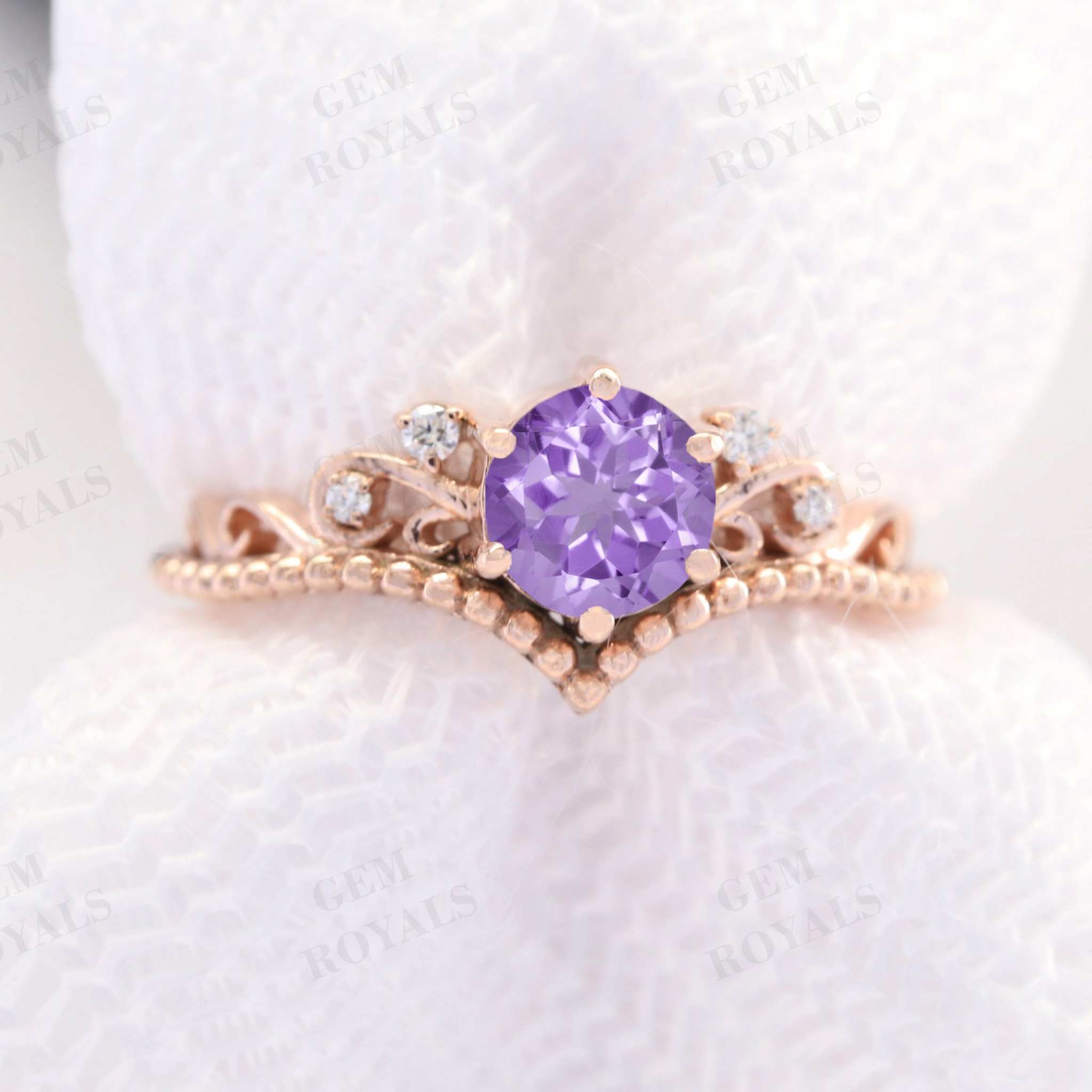 Dainty Round Cut Natural Amethyst Engagement Ring