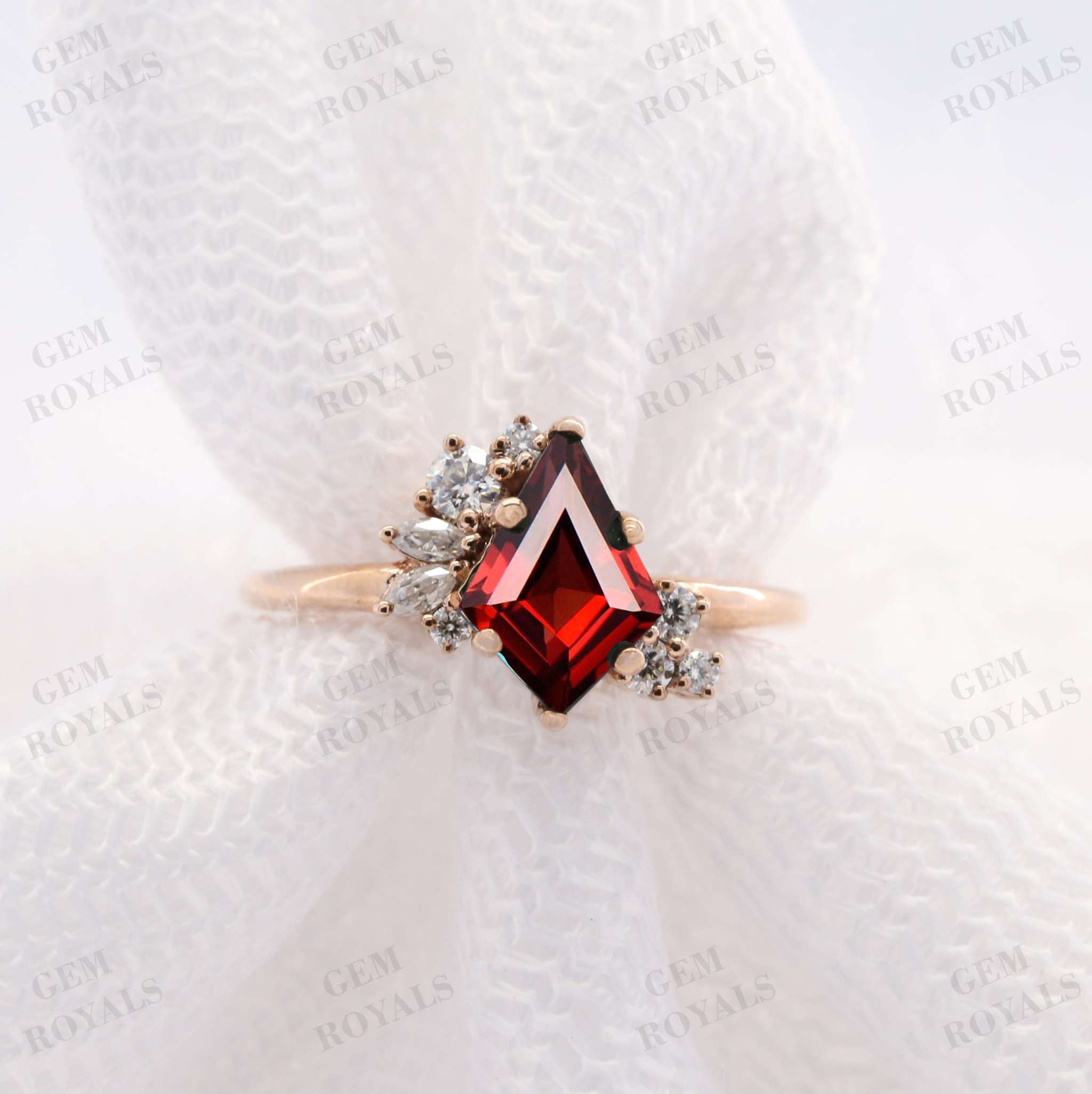 Vintage Kite Cut Red Garnet Gemstone Engagement Ring