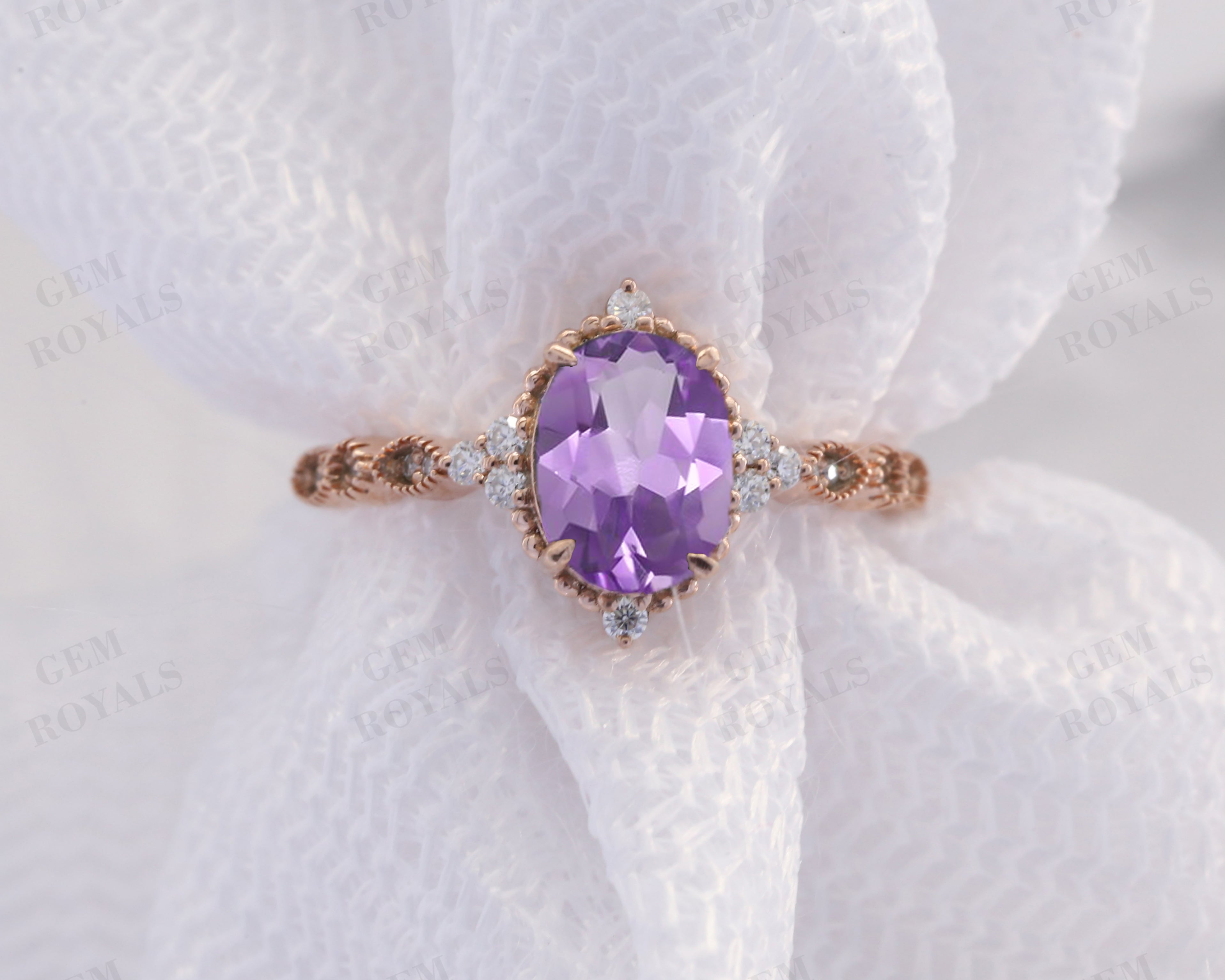 Vintage Oval Cut Purple Natural Amethyst Engagement Ring