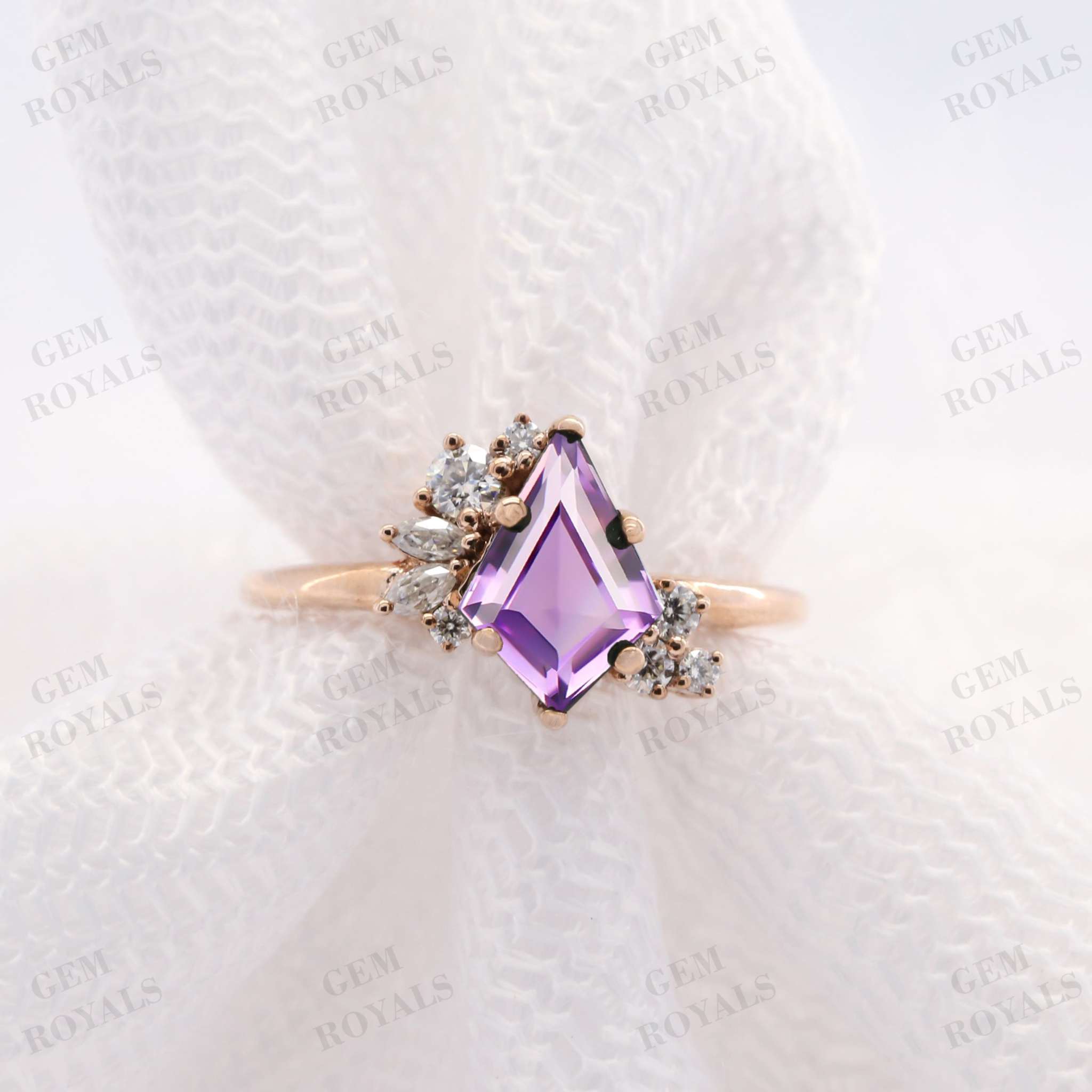 Vintage Style Unique Kite Cut Amethyst Engagement Ring