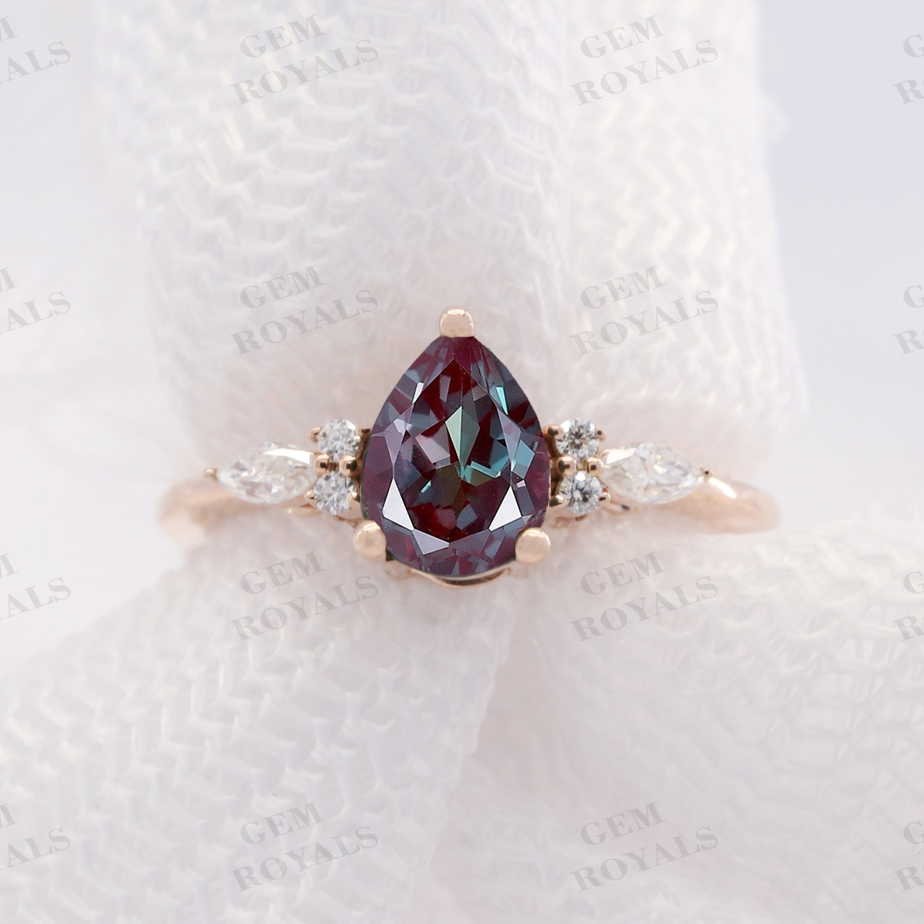 Cluster Pear Shaped Alexandrite Engagement Ring