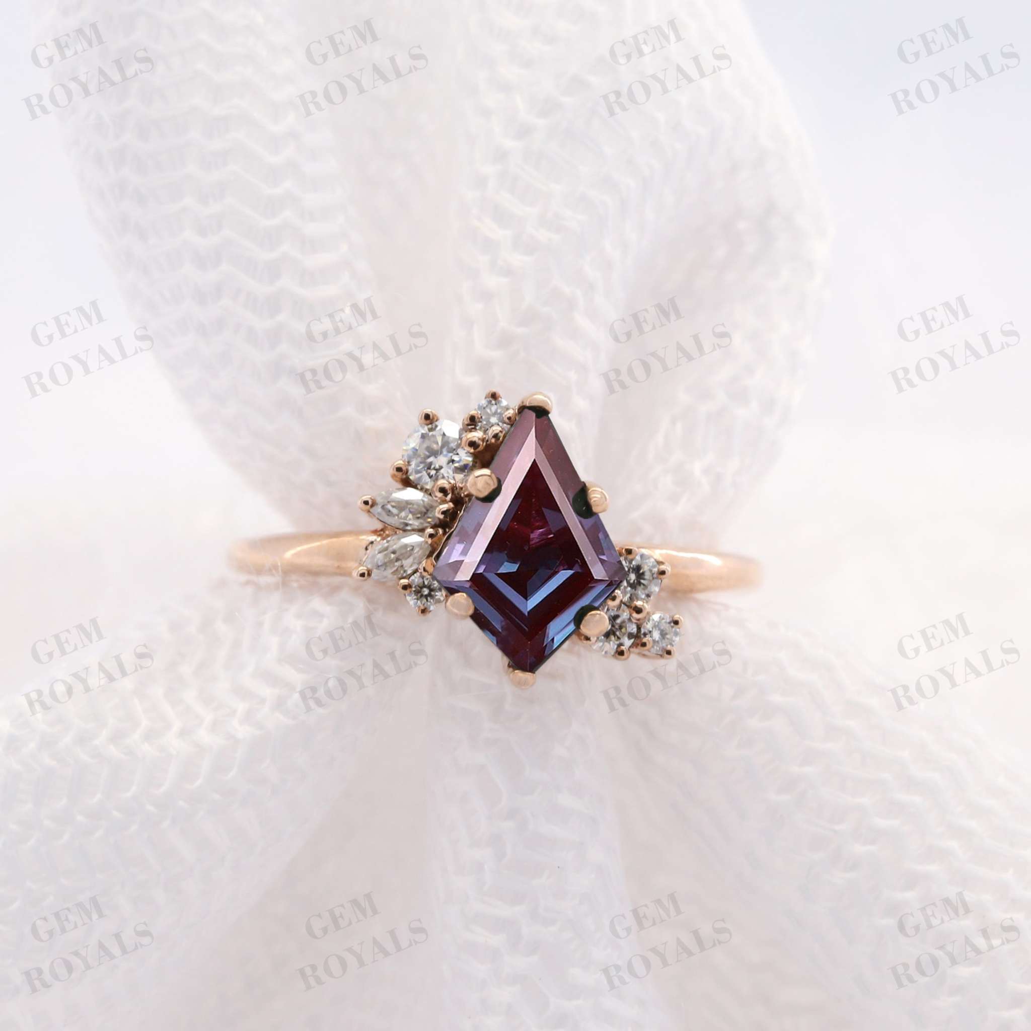 Cluster Set Kite Cut Alexandrite Engagement Ring