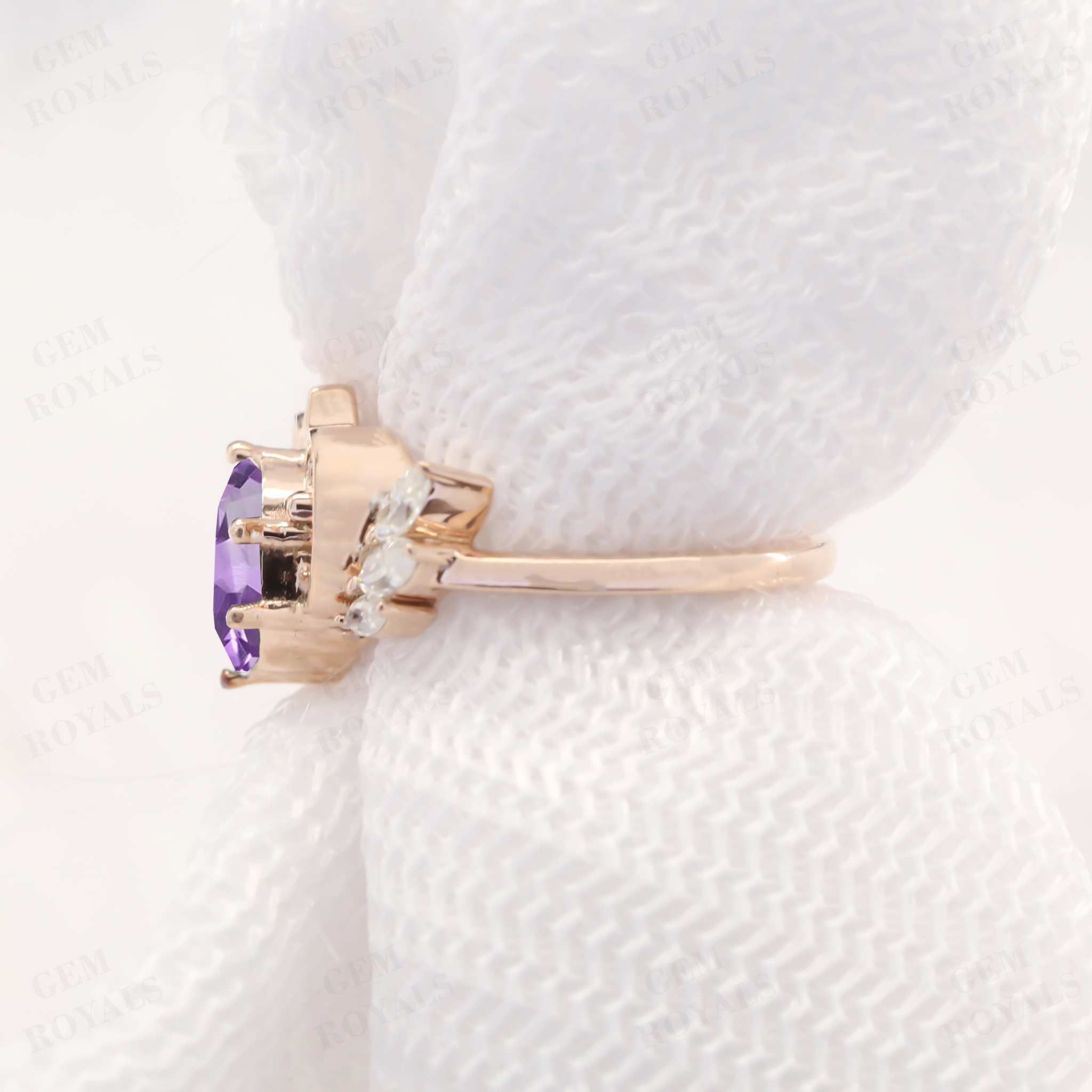 Vintage Style Oval and Marquise Amethyst Engagement Ring