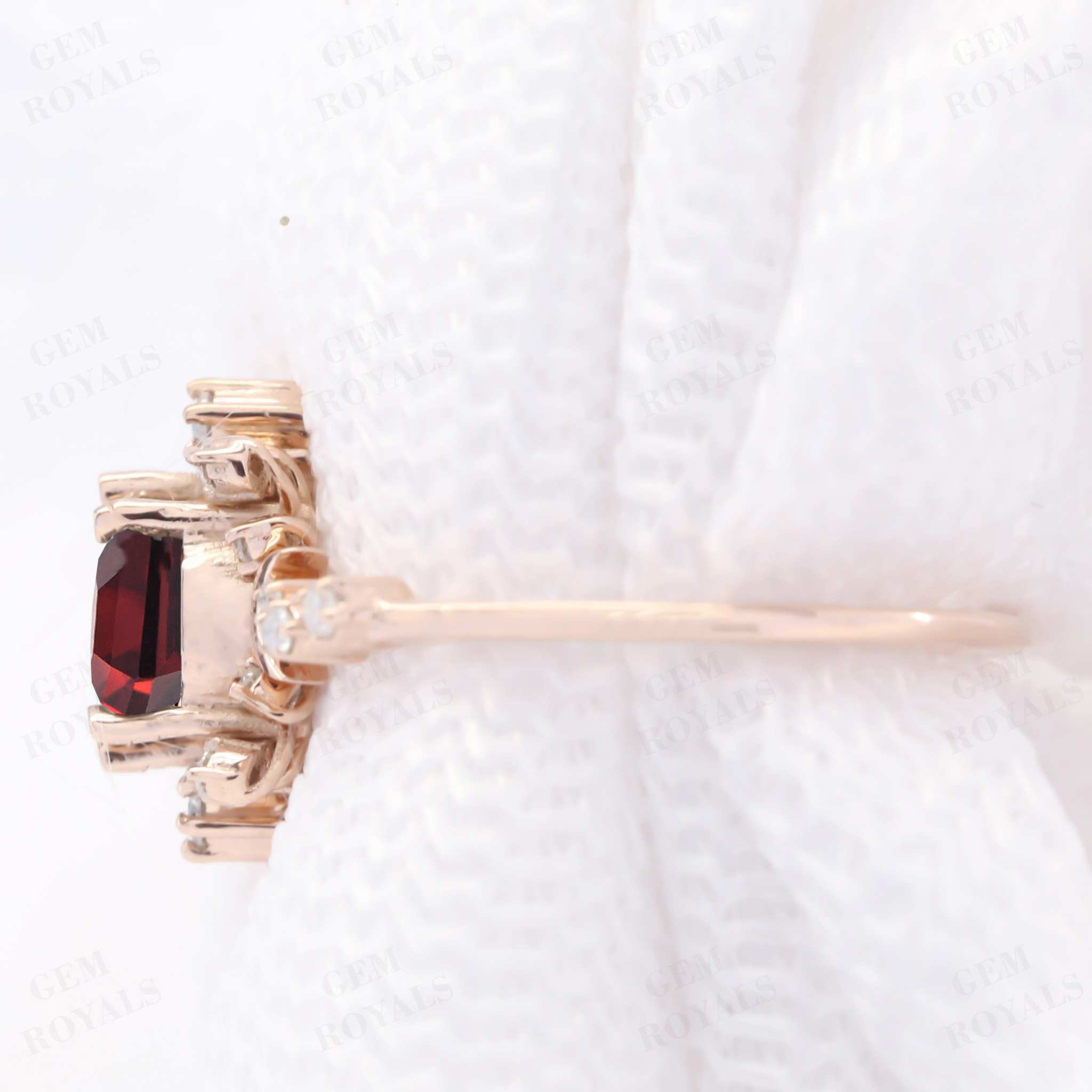 Art Deco Cluster Round Natural Red Garnet Engagement Ring