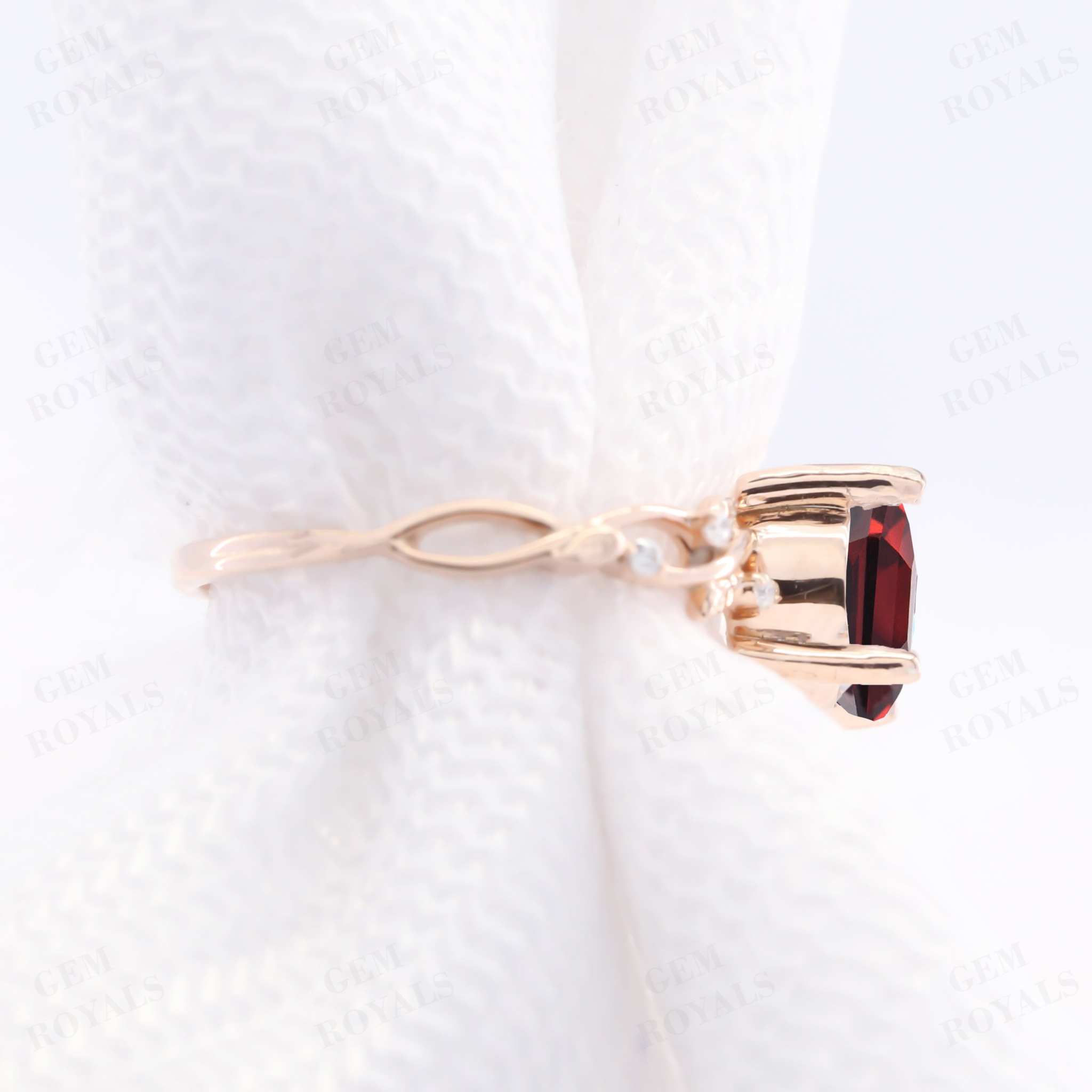 Dainty Nature Inspired Round Natural Garnet Engagement Ring