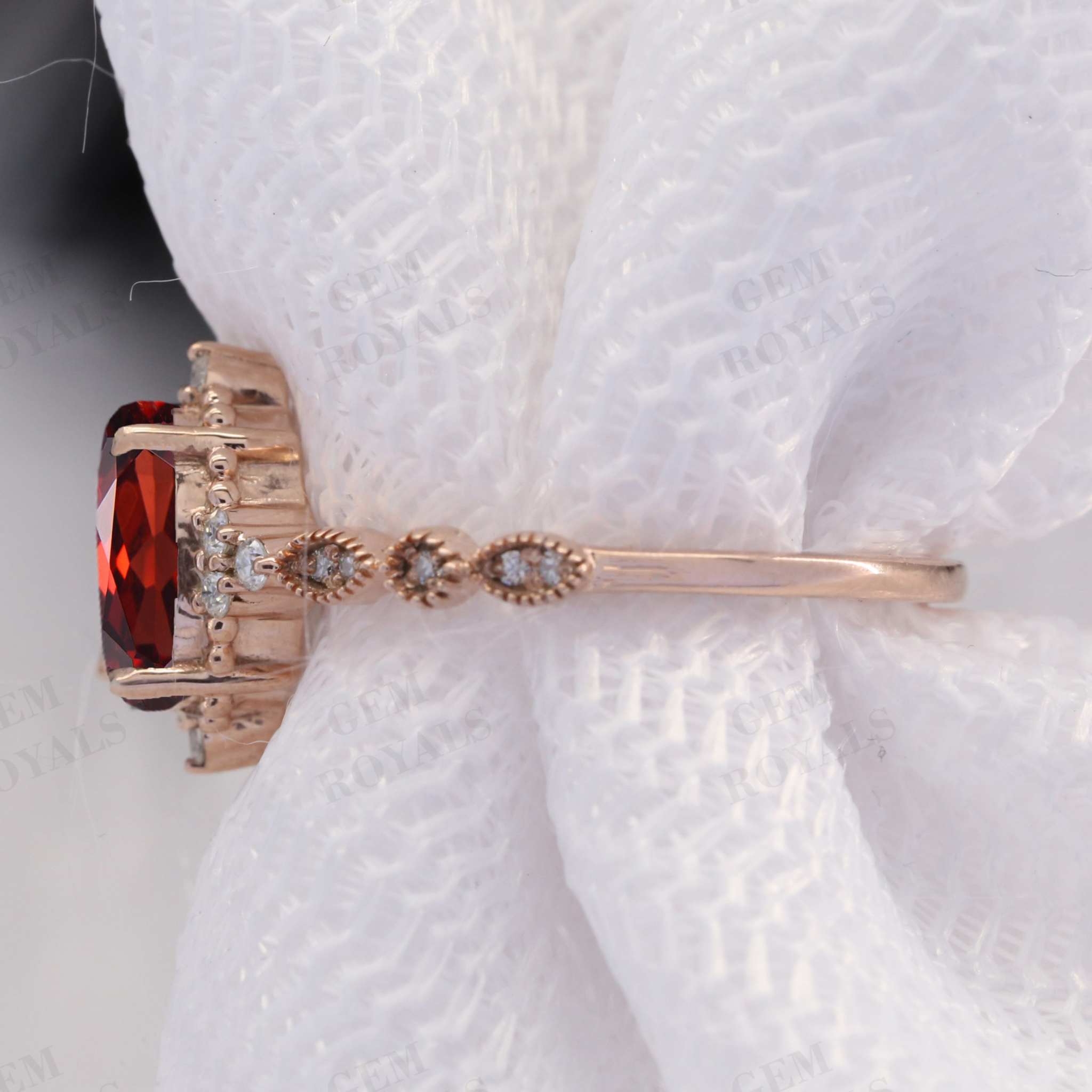 Unique Art Deco Oval Cut Red Garnet Engagement Ring