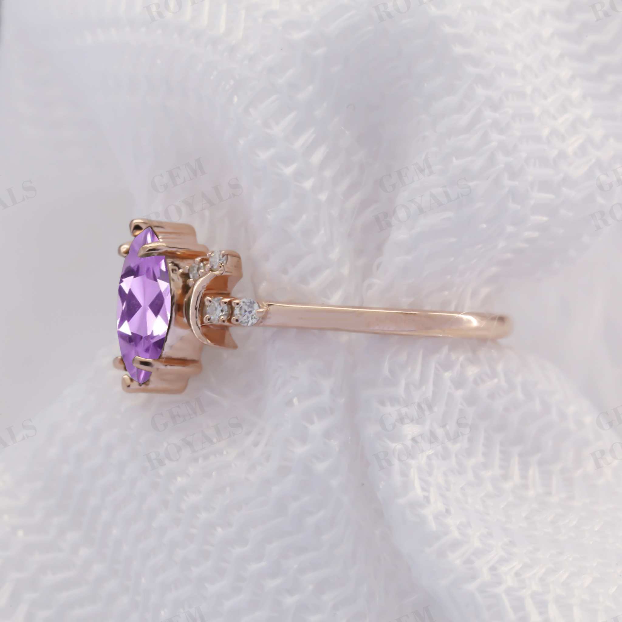 Celestial style Marquise Cut Natural Amethyst Engagement Ring