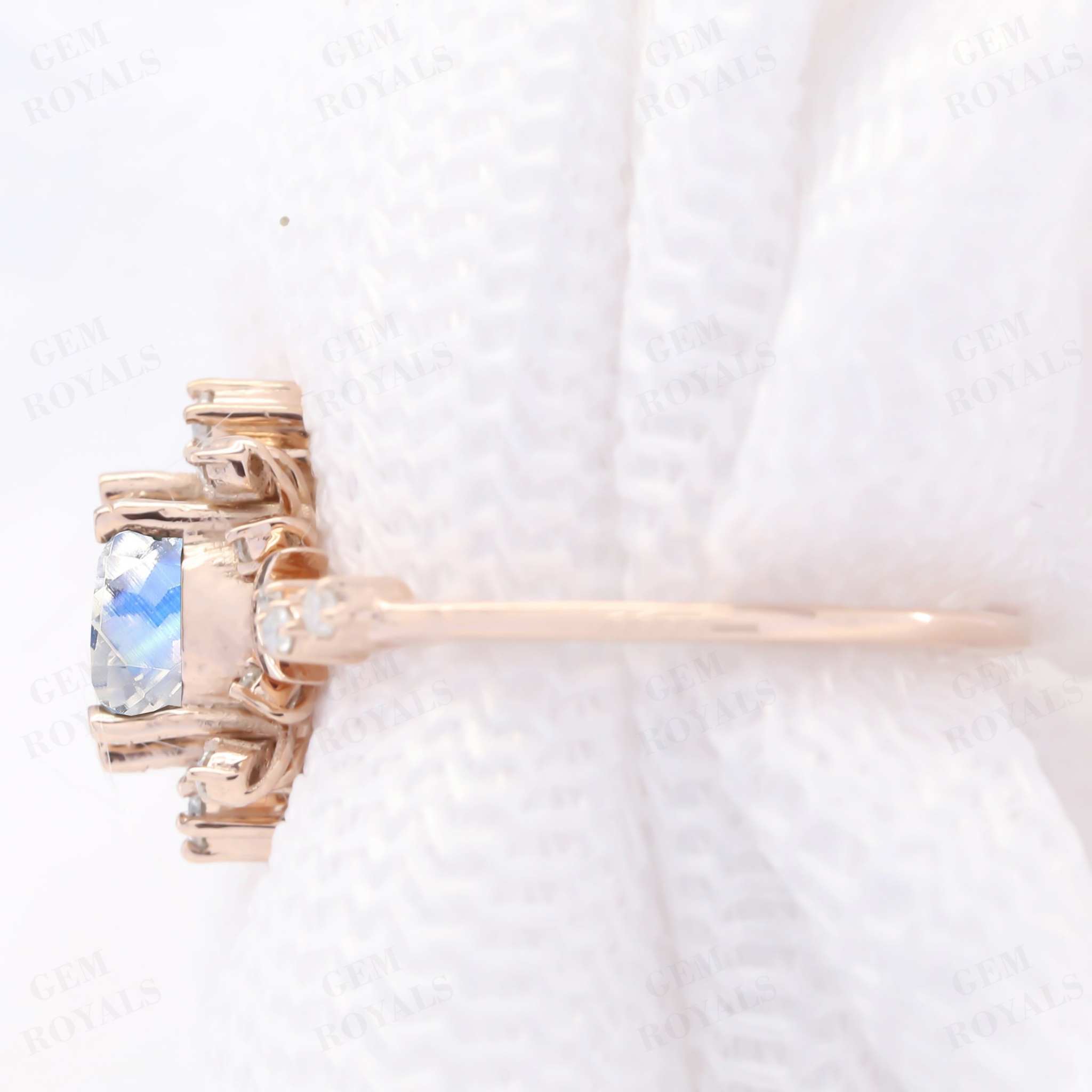 Art Deco Celestial Rainbow Moonstone Engagement Ring