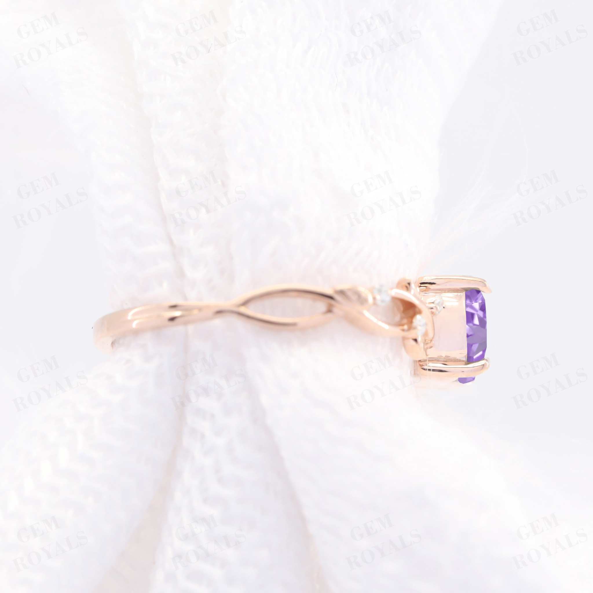 Nature Inspired Round cut Natural Amethyst Engagement Ring