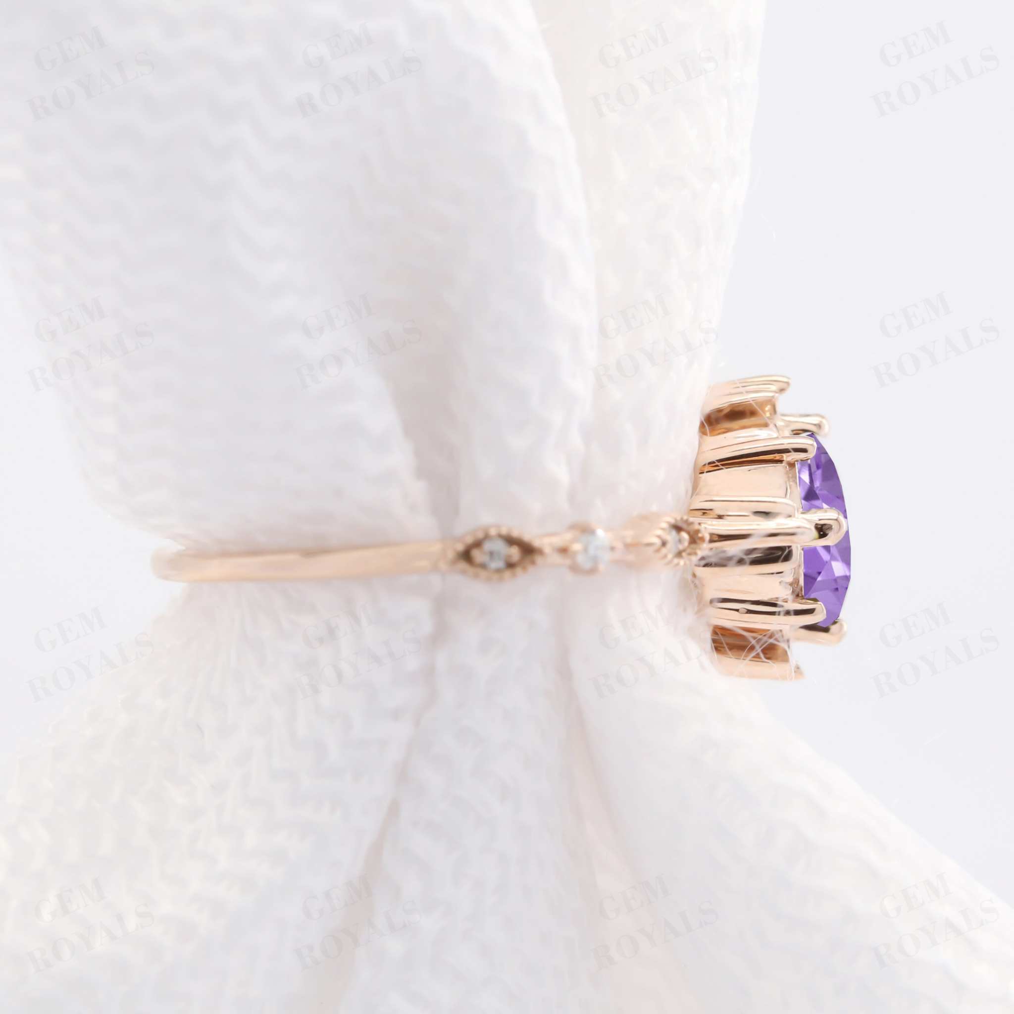 Dainty Round Natural Amethyst Engagement Ring