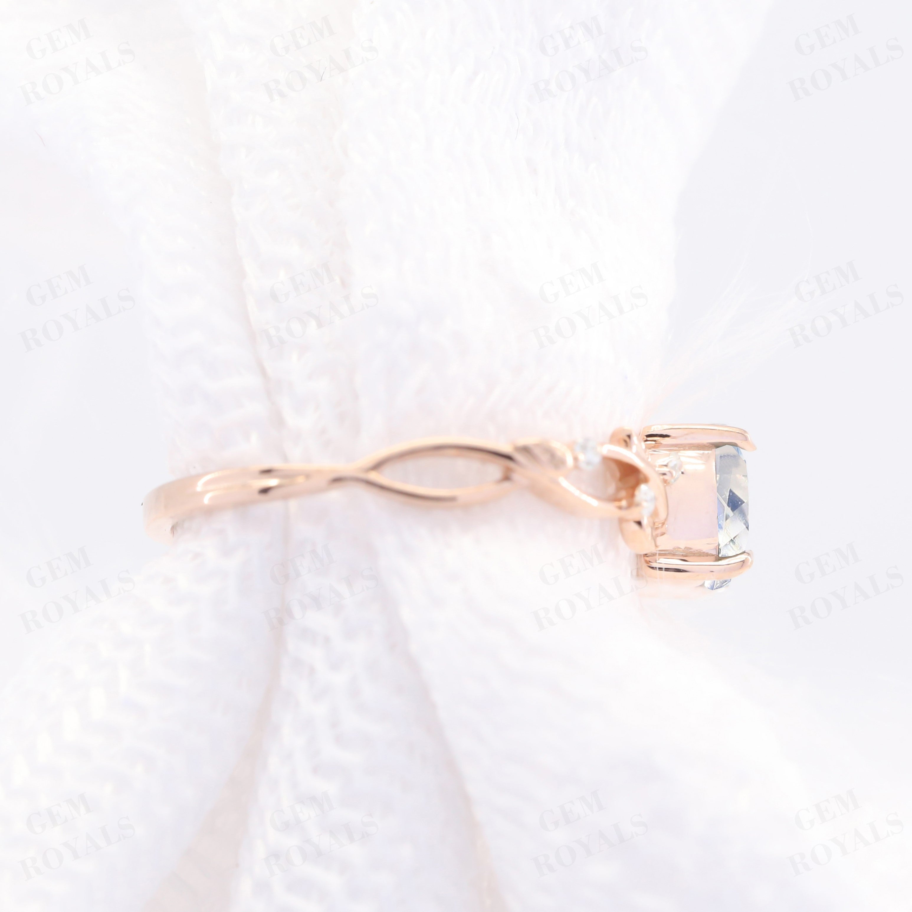 Nature Inspired Leaf Design Rainbow Moonstone Engagement Ring