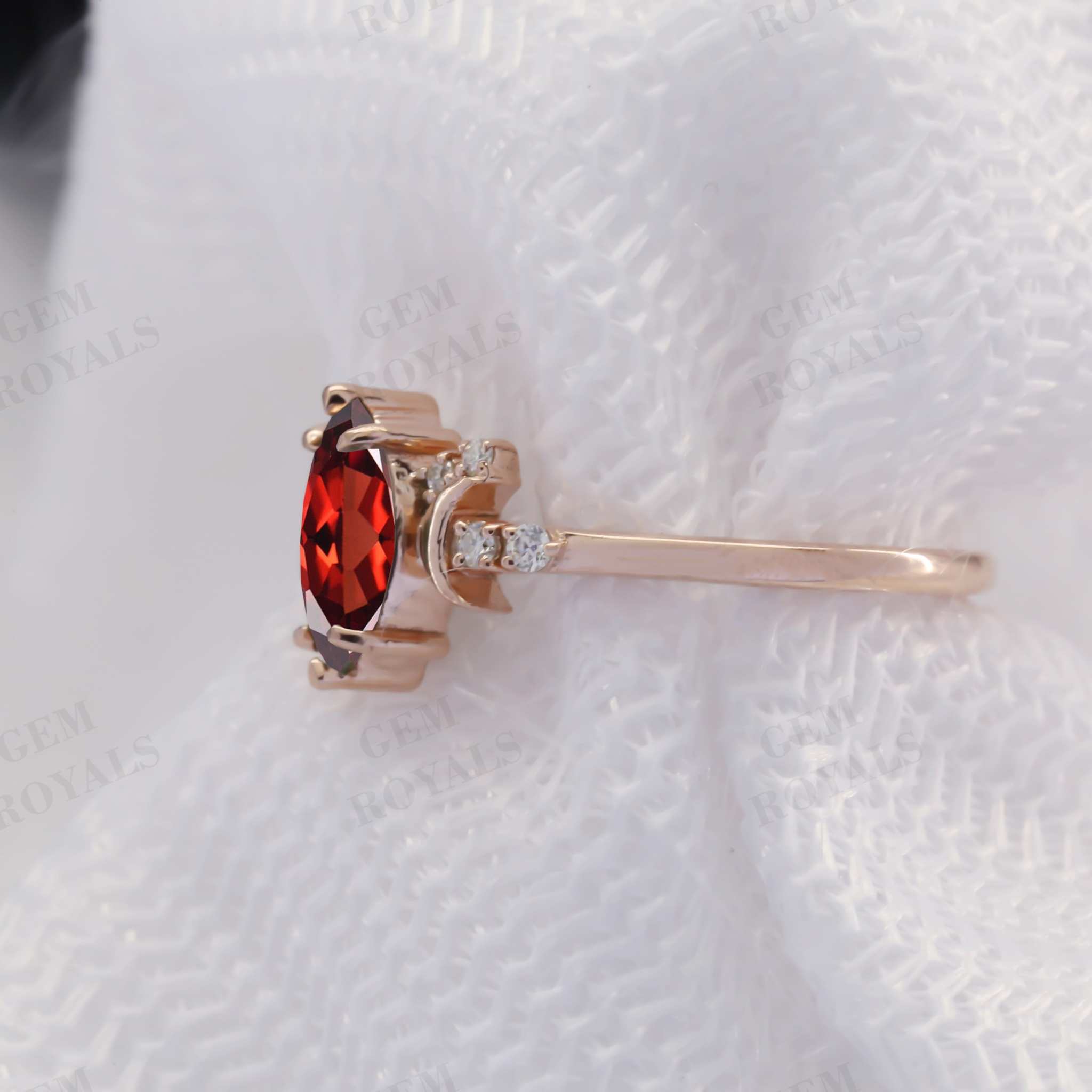 Vintage Style Celestial Marquise Red Garnet engagement Ring