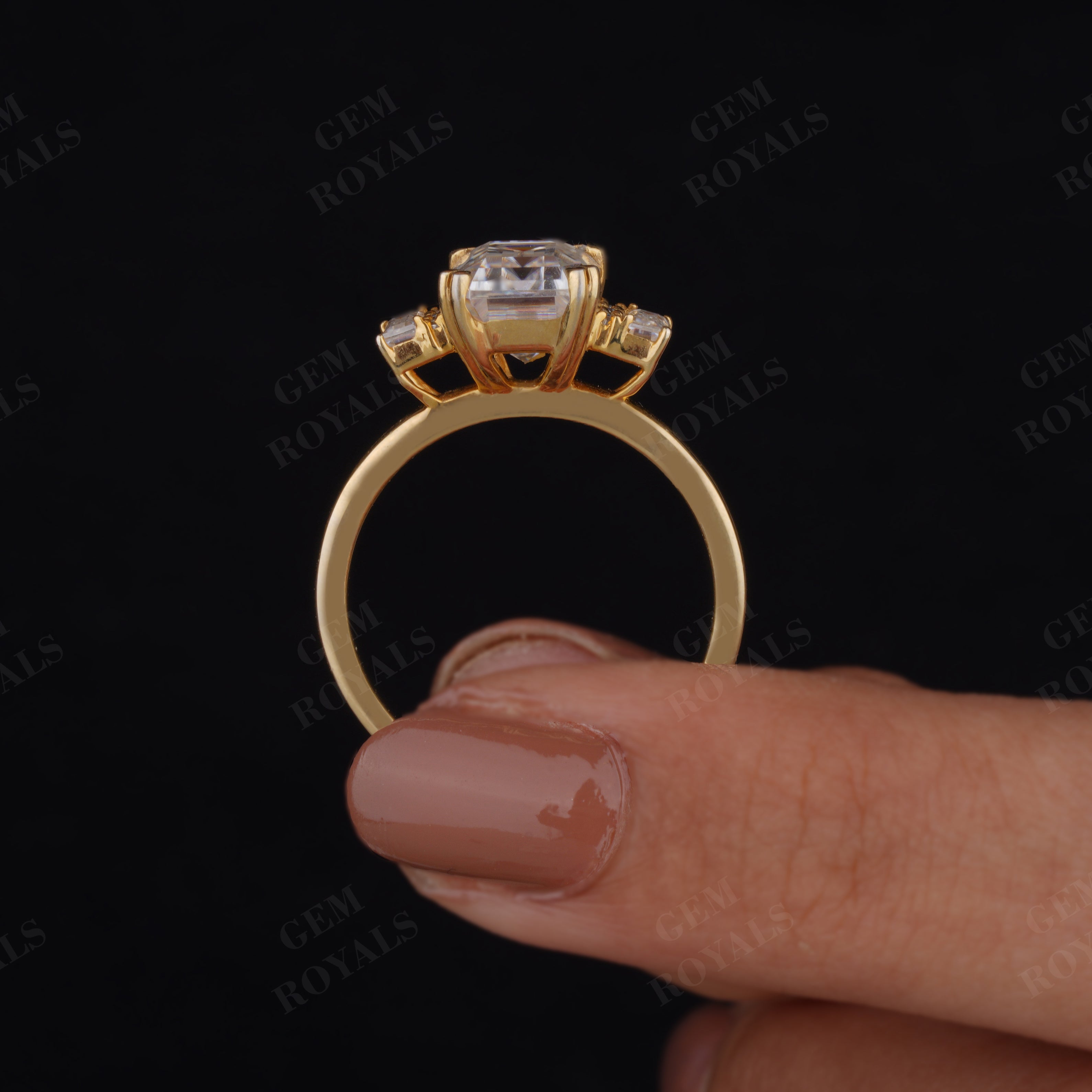 2.00tcw Emerald cut Three Stone Moissanite Engagement Ring