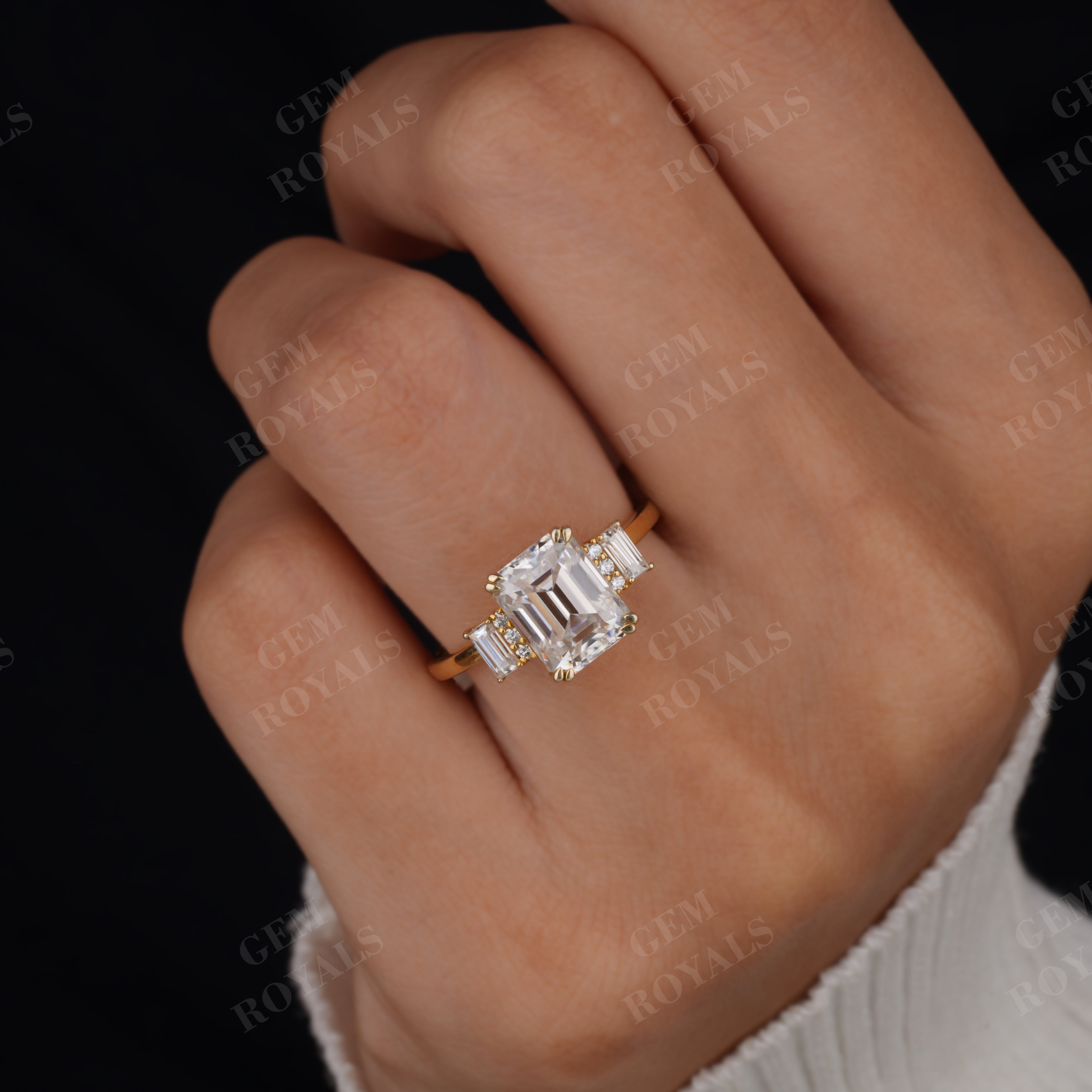 2.00tcw Emerald cut Three Stone Moissanite Engagement Ring