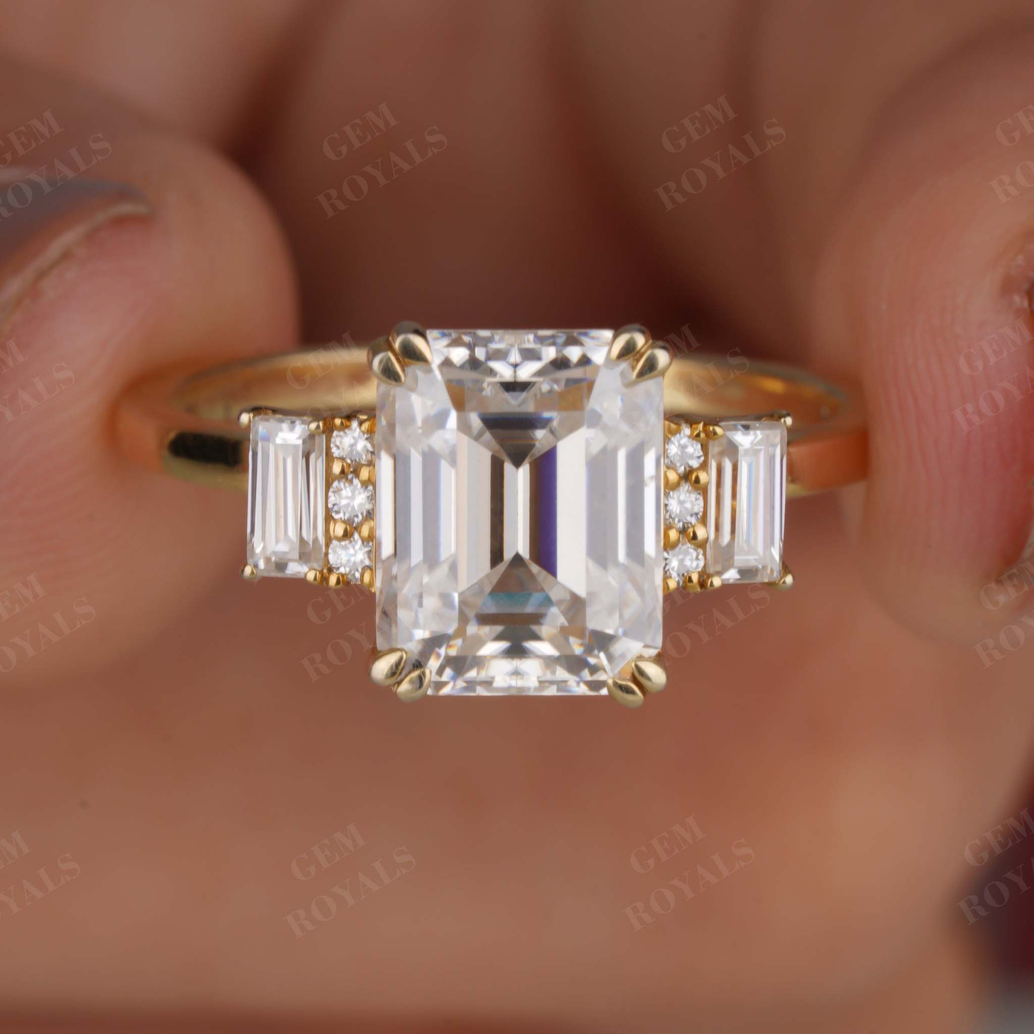 2.00tcw Emerald cut Three Stone Moissanite Engagement Ring