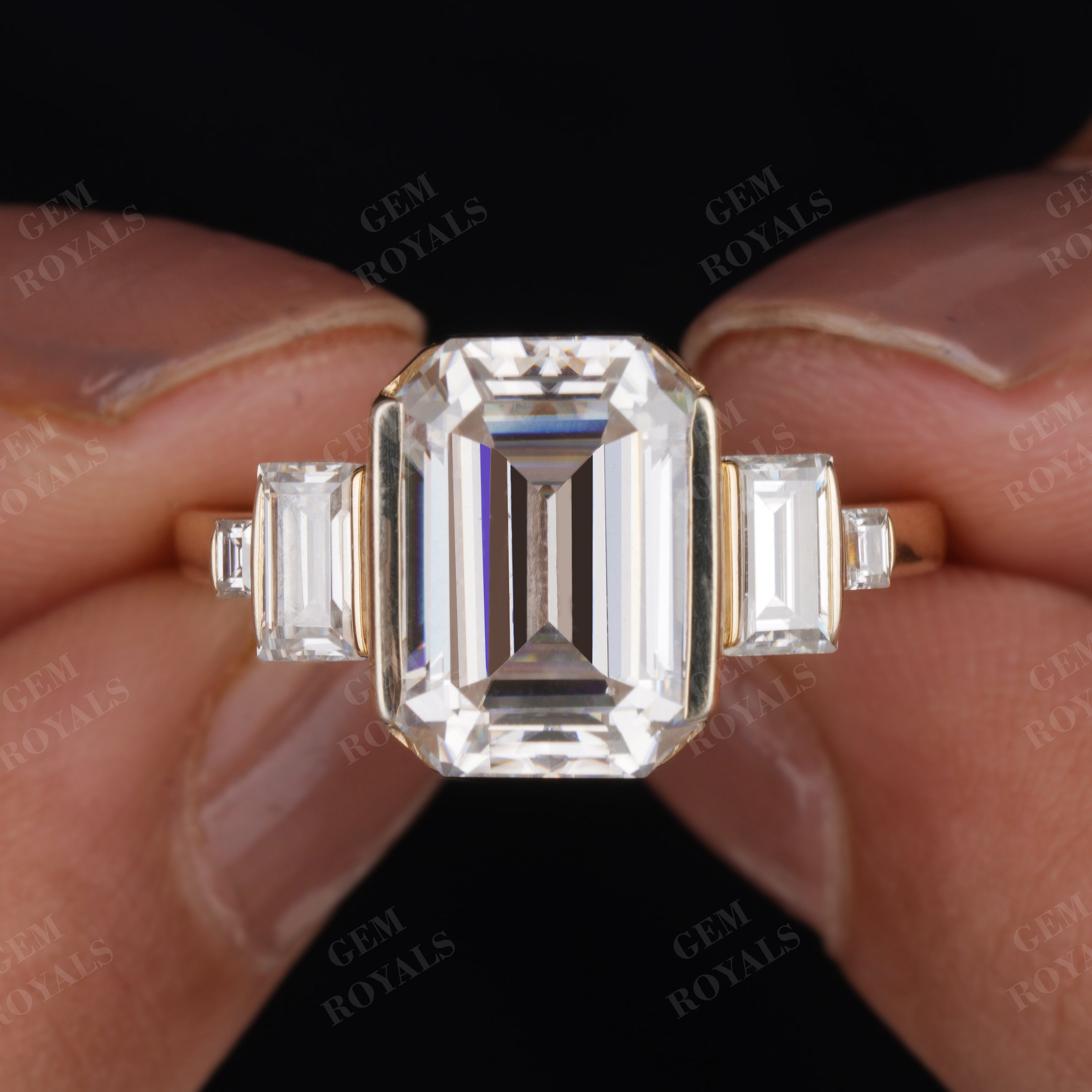 Huge Emerald Cut Moissanite Engagement Ring