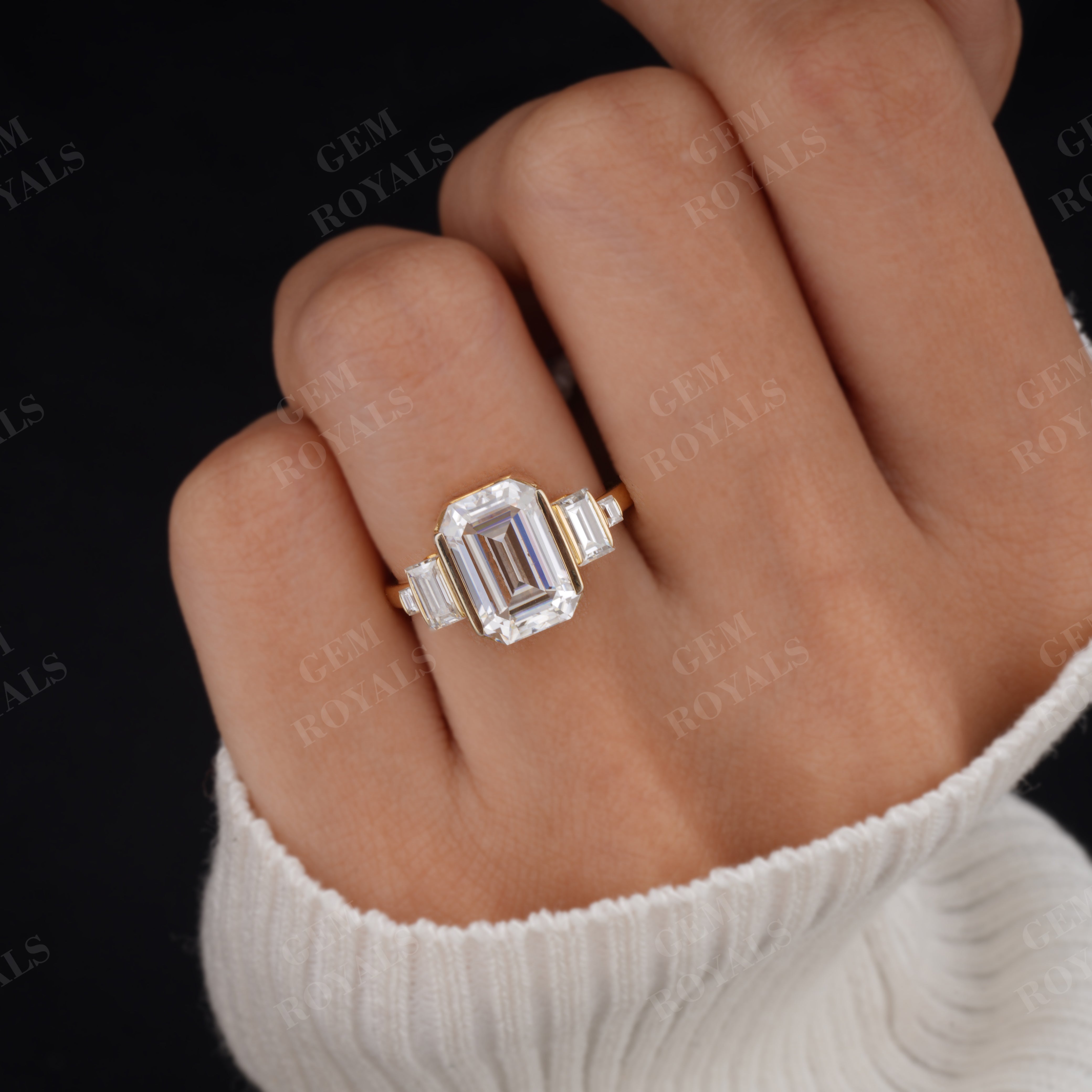 Huge Emerald Cut Moissanite Engagement Ring