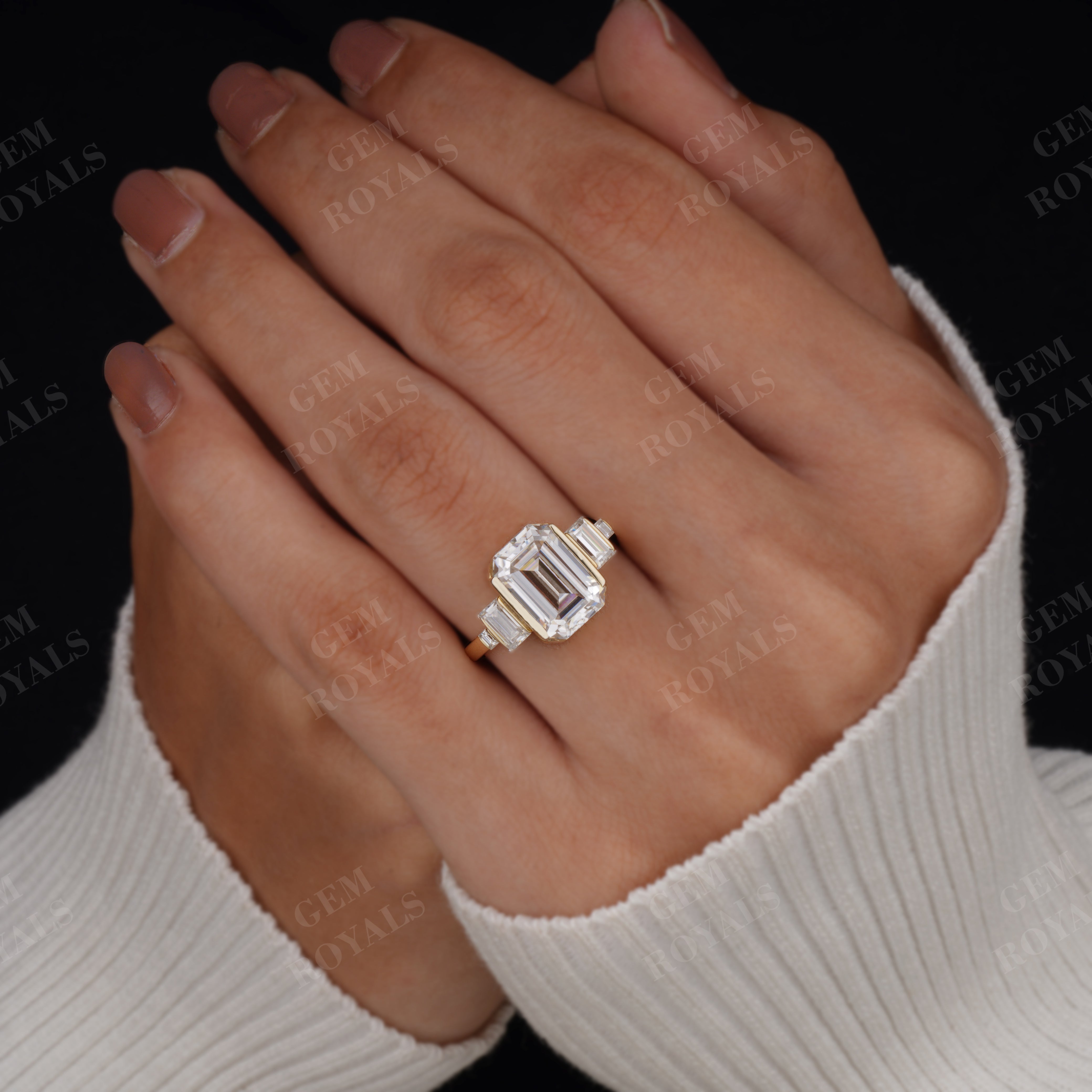 Huge Emerald Cut Moissanite Engagement Ring