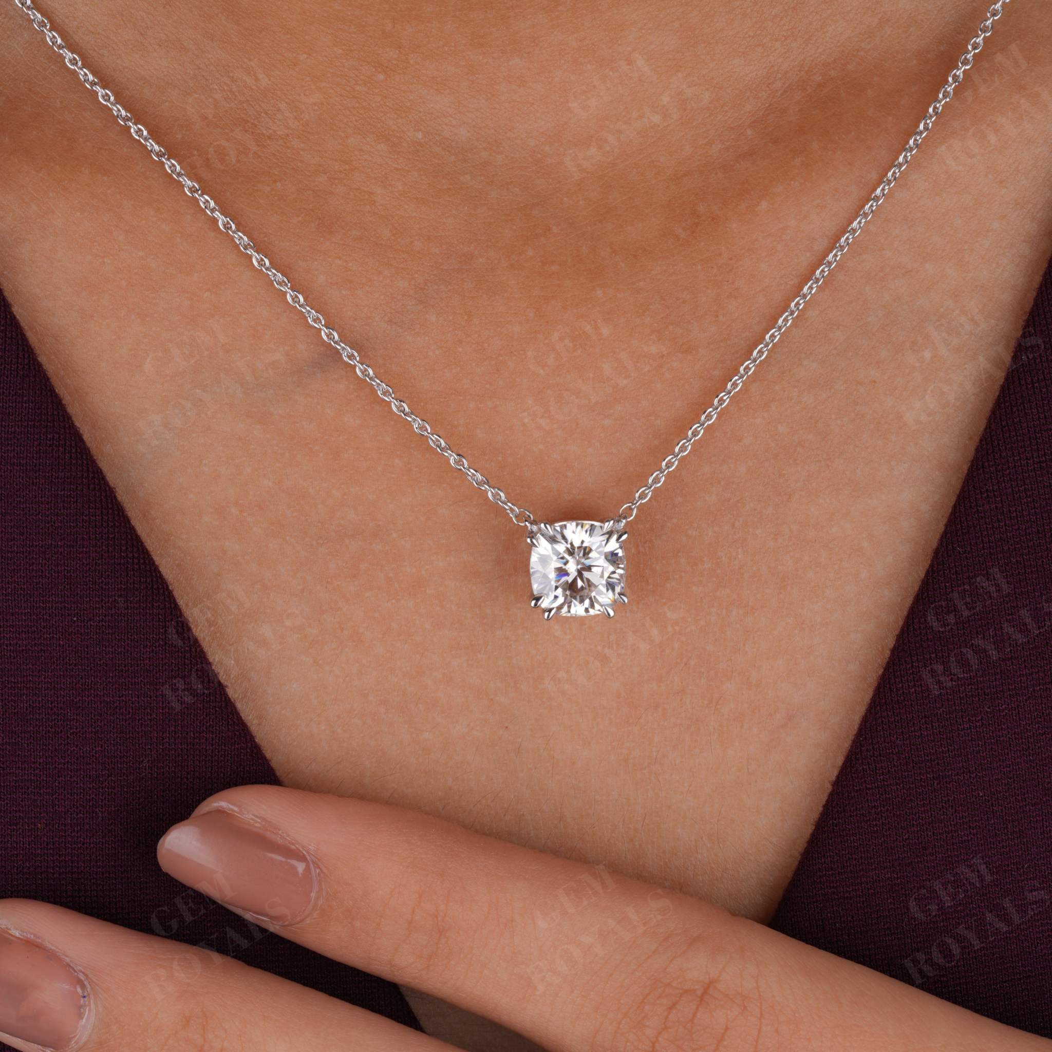 Floating Solitaire Cushion Cut Moissanite Pendant Necklace First