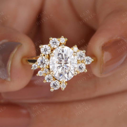 Oval Cluster Moissanite Engagement Ring Anniversary Gift