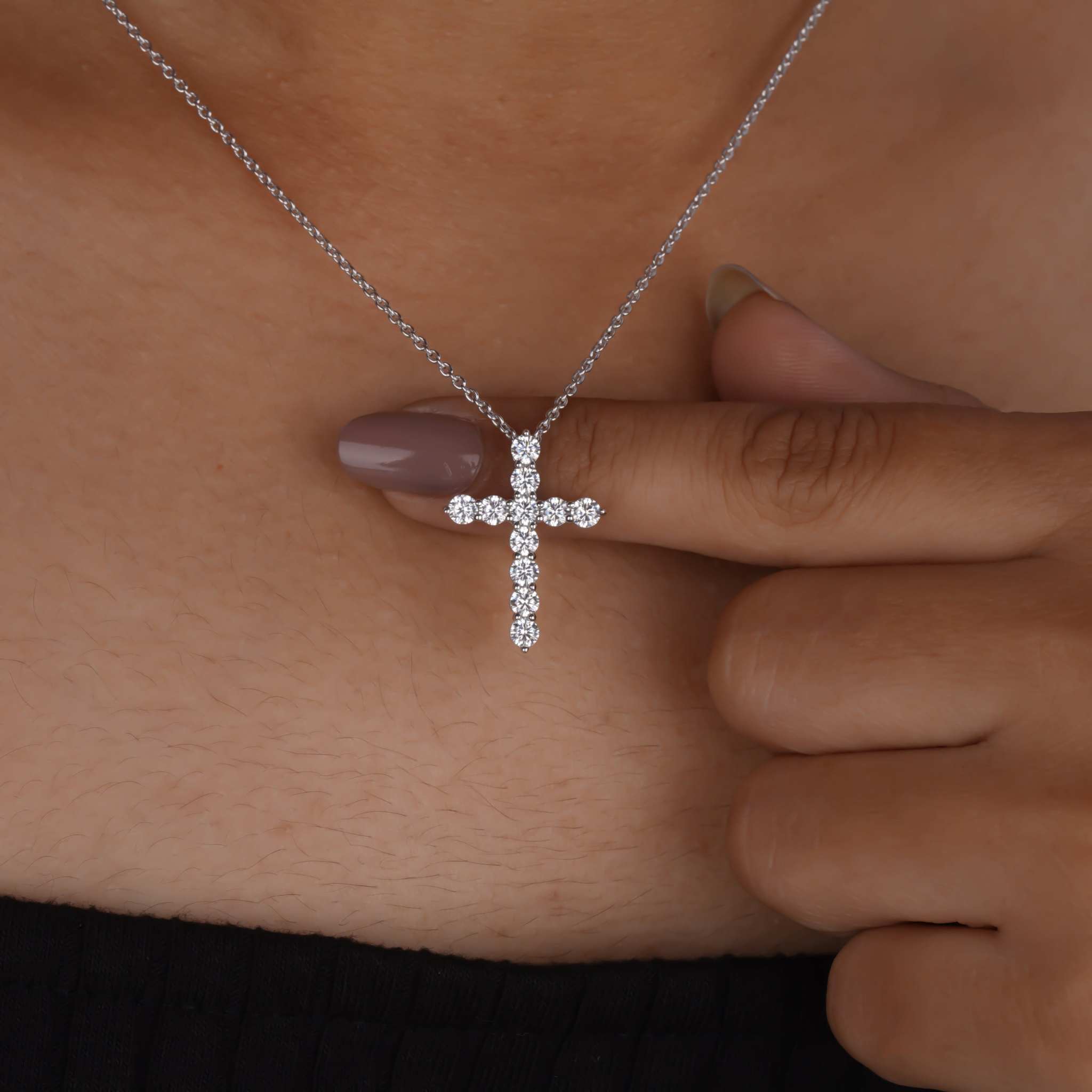 Dainty Moissanite Cross Pendant Necklace