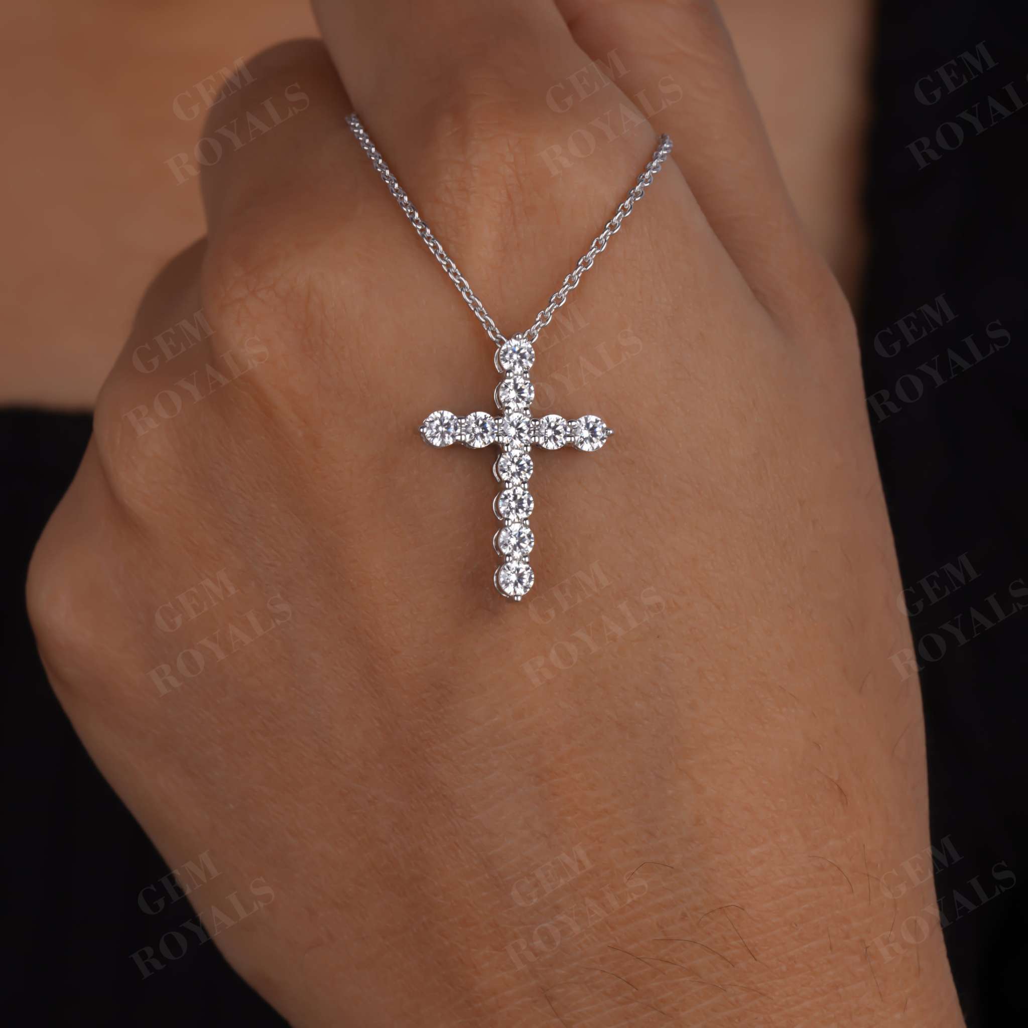 Dainty Moissanite Cross Pendant Necklace