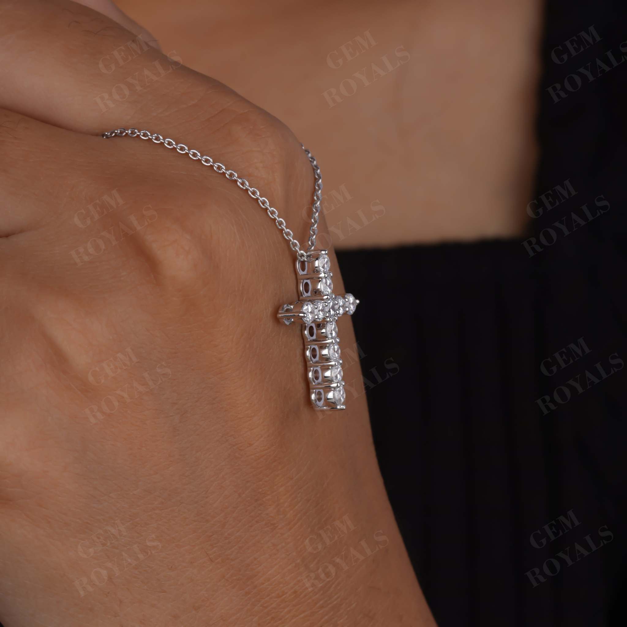 Dainty Moissanite Cross Pendant Necklace