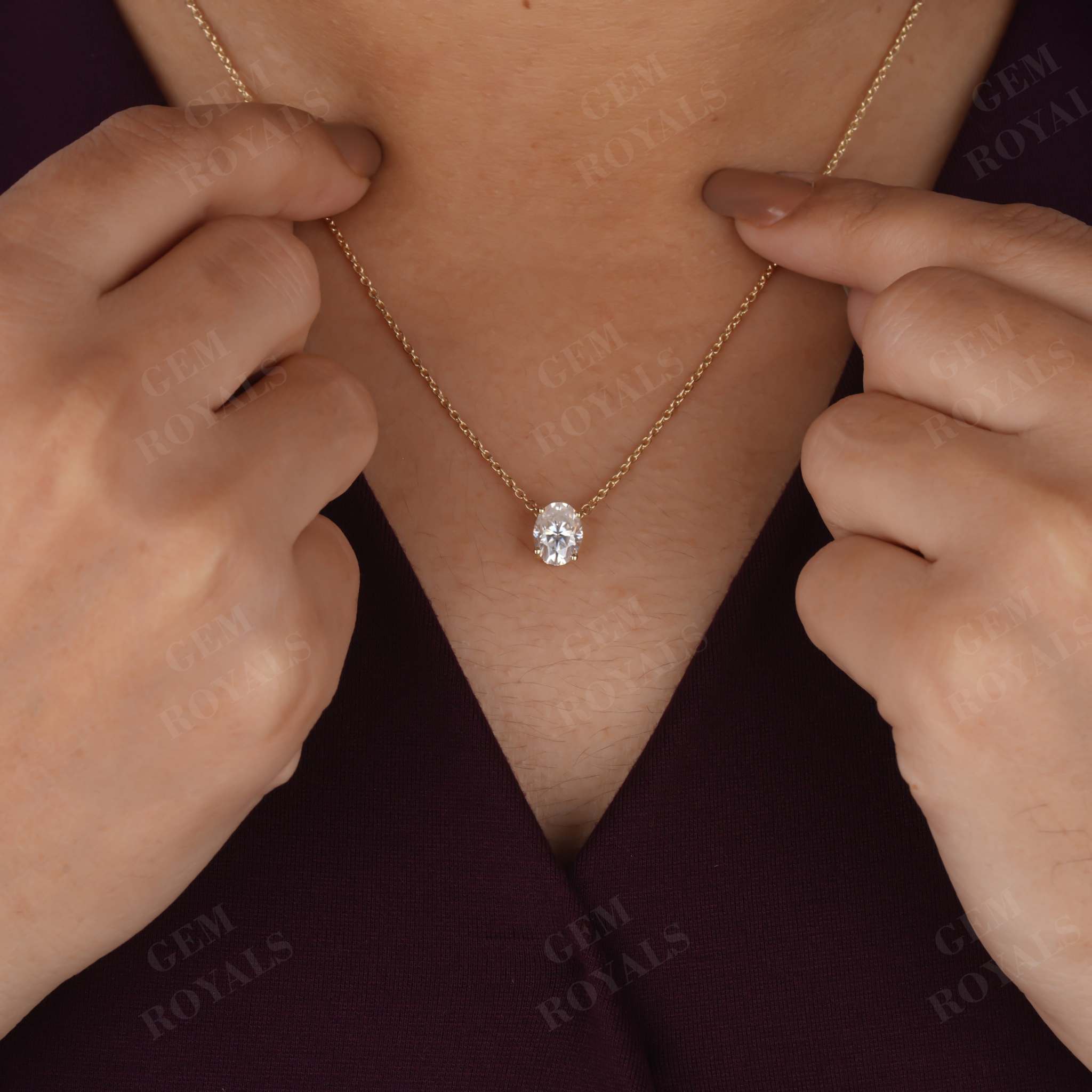 Sparkle Oval Cut Moissanite Solitaire Pendant Necklace Fifth