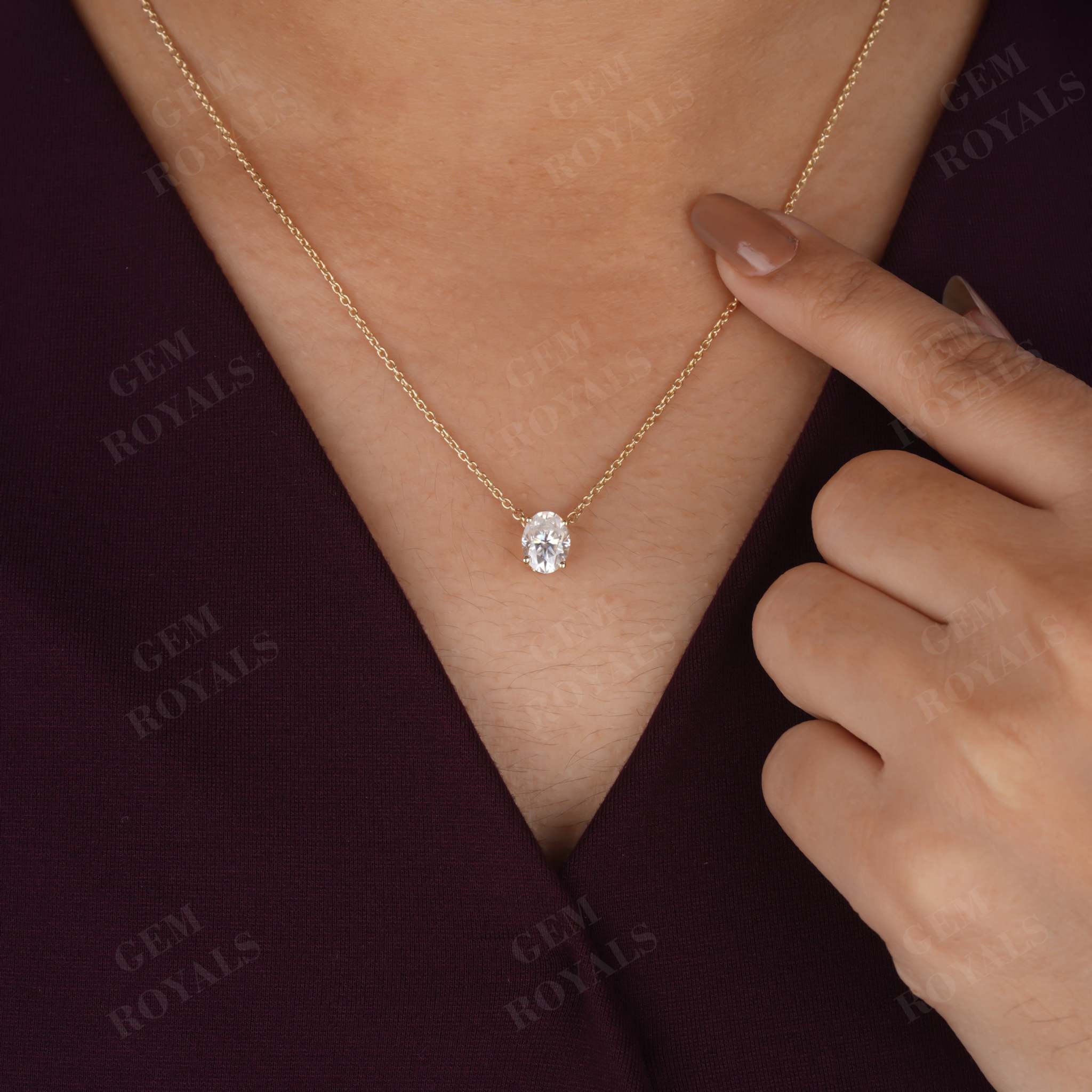 Sparkle Oval Cut Moissanite Solitaire Pendant Necklace Sixth