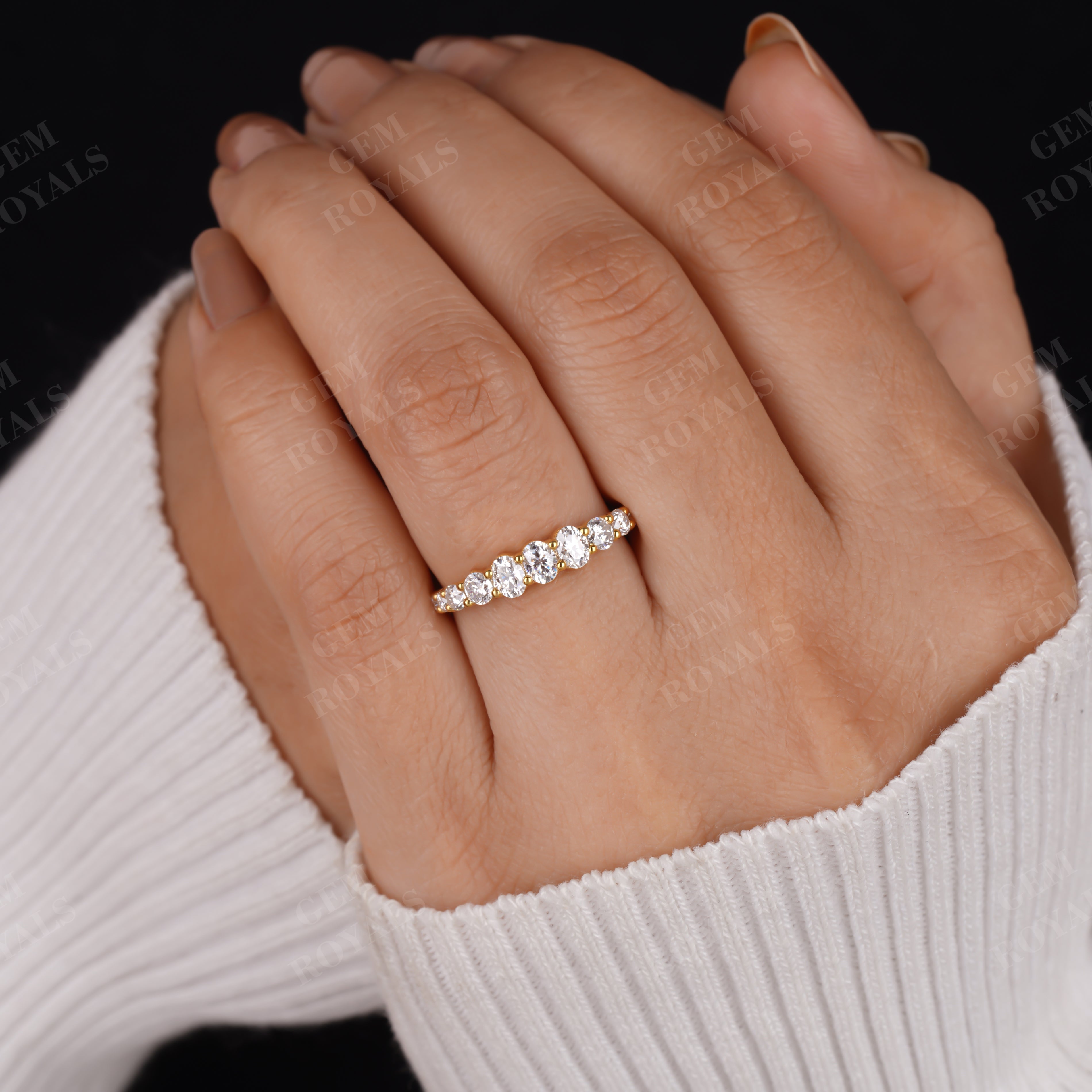 Oval and Round Cut Moissanite Half Eternity Wedding band