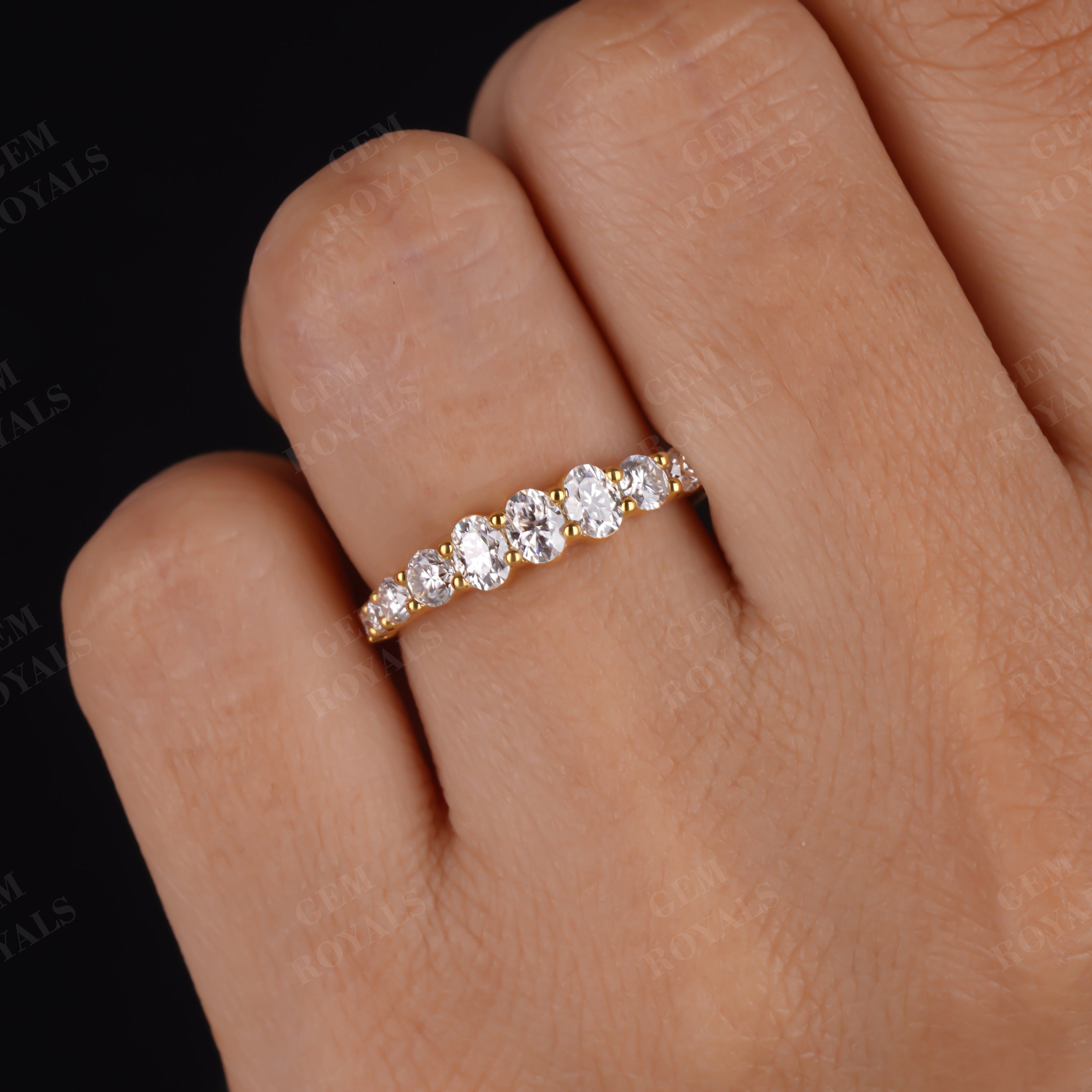 Oval and Round Cut Moissanite Half Eternity Wedding band