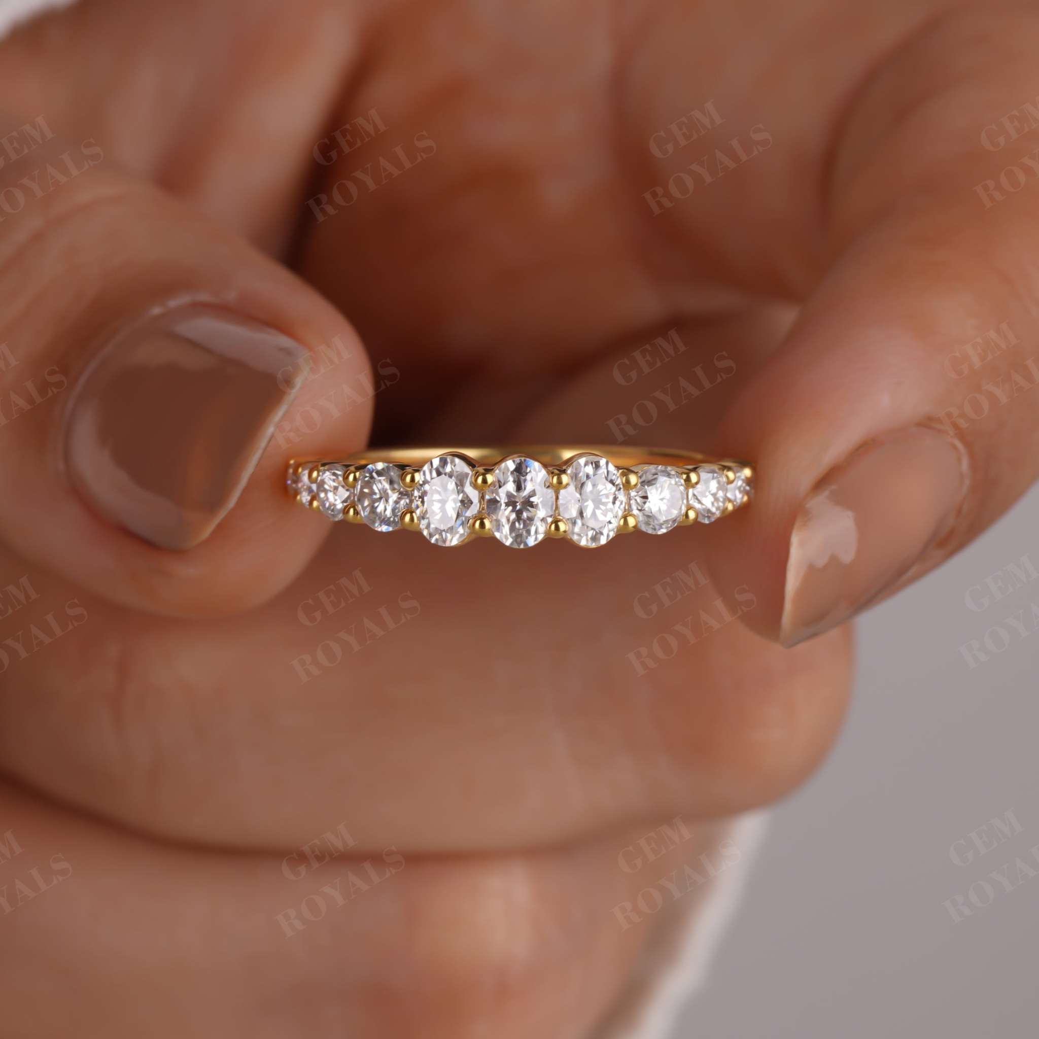 Oval and Round Cut Lab Diamond Half Eternity Wedding band