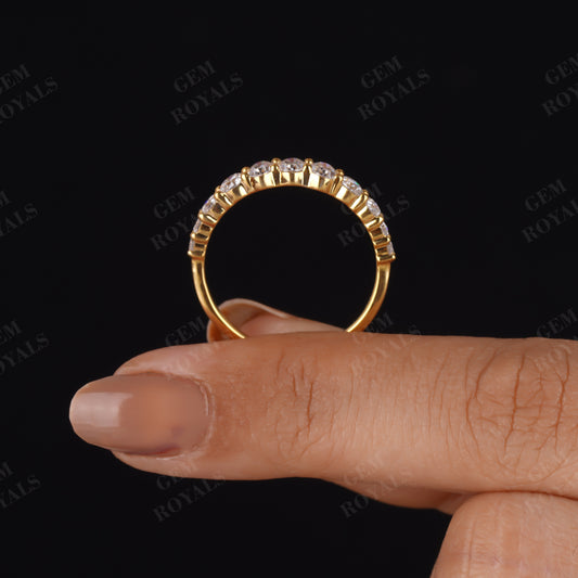 Oval and Round Cut Moissanite Half Eternity Wedding band