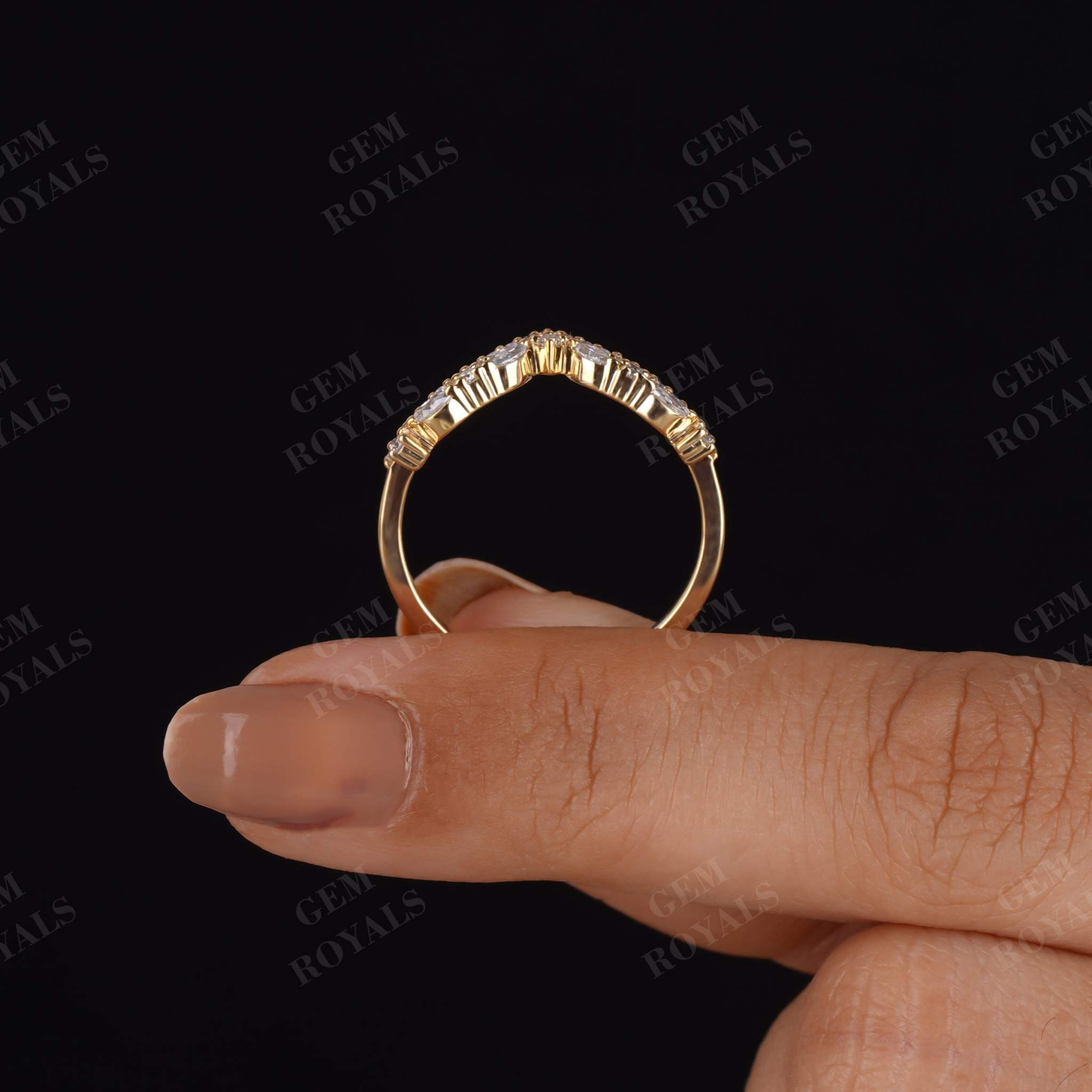 Marquise And Round Lab Diamond Chevron wedding band