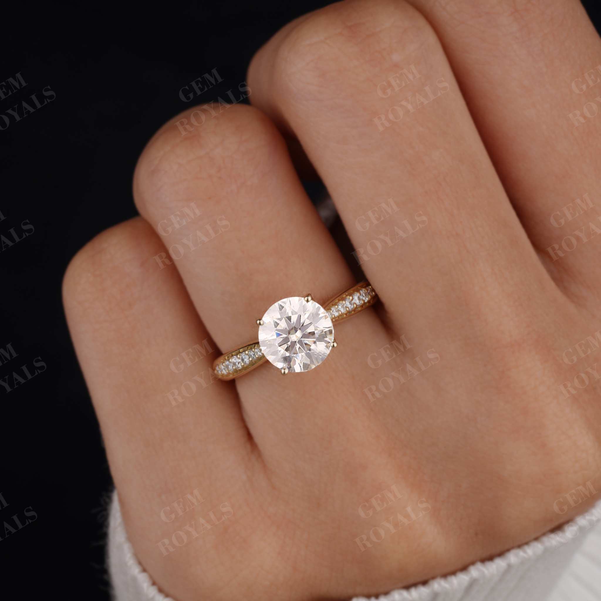 Vintage Round Moissanite Pave set Engagement Ring