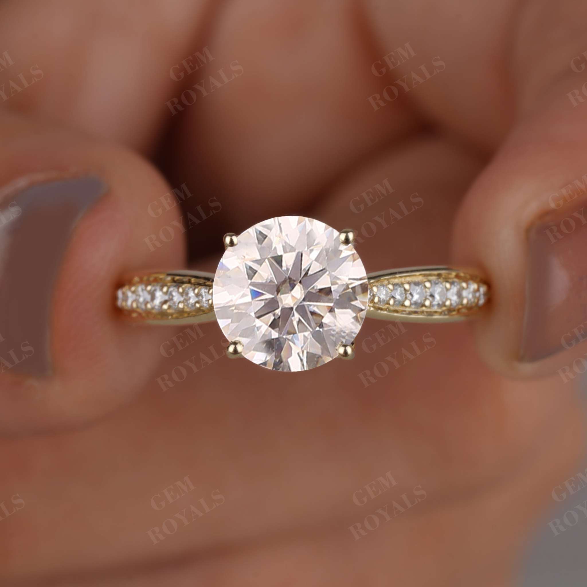 Vintage Round Moissanite Pave set Engagement Ring