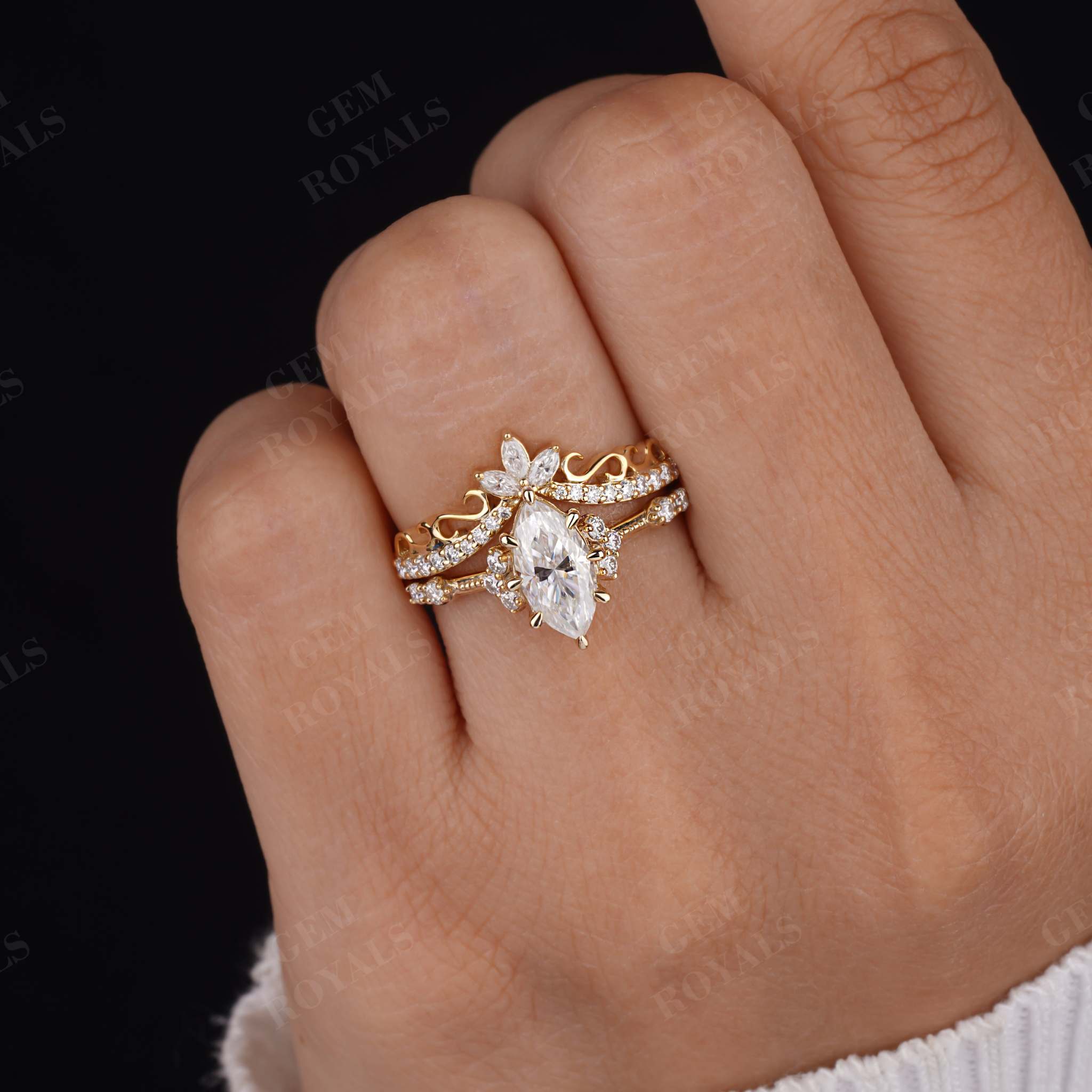 1.20TCW Marquise Cut Vintage Style Moissanite Wedding ring set