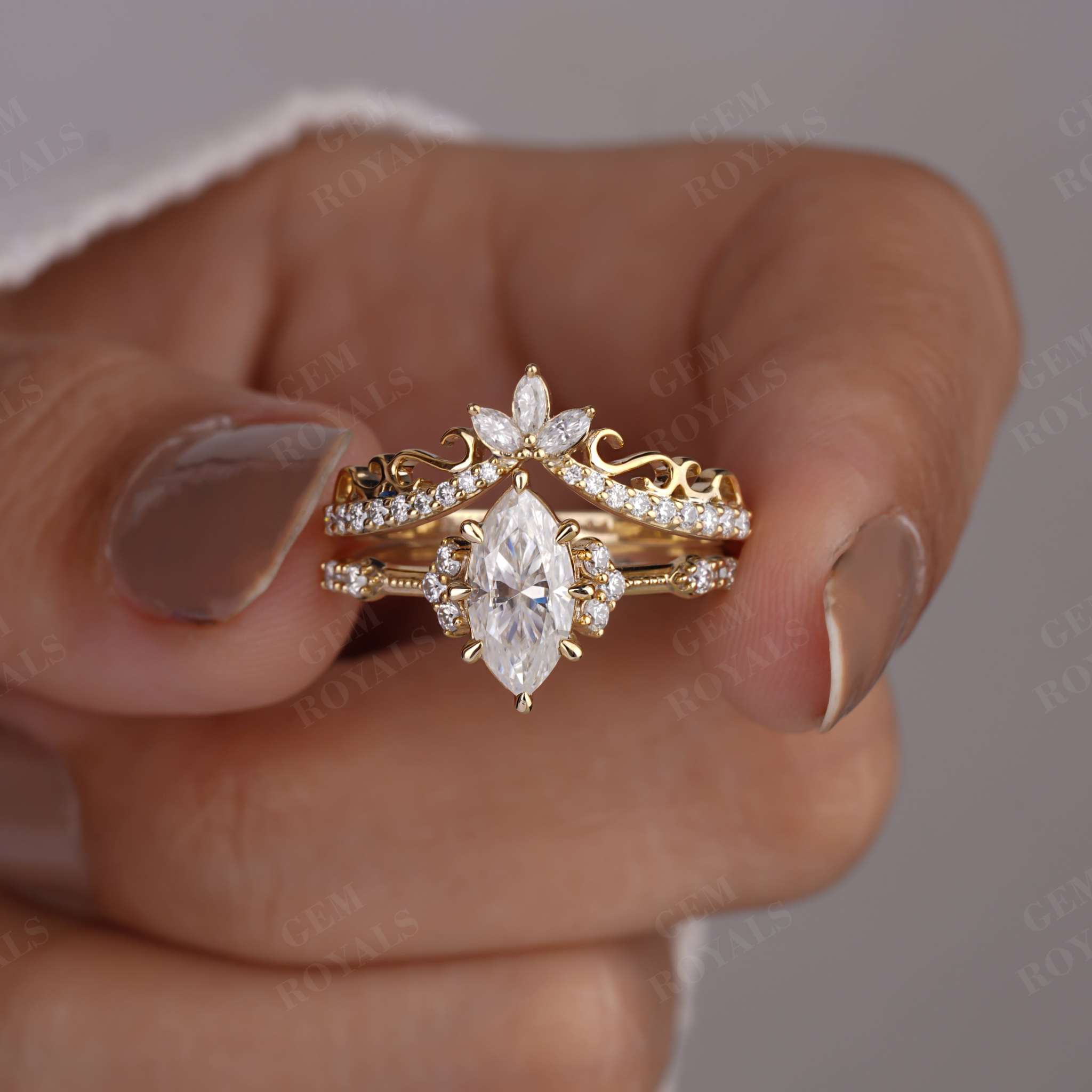 1.20TCW Marquise Cut Vintage Style Moissanite Wedding ring set