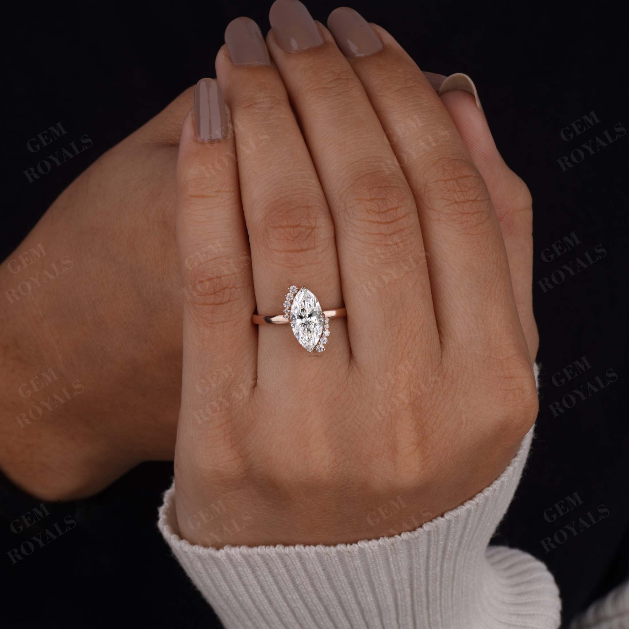 Vintage Marquise Lab Grown Diamond Engagement Ring