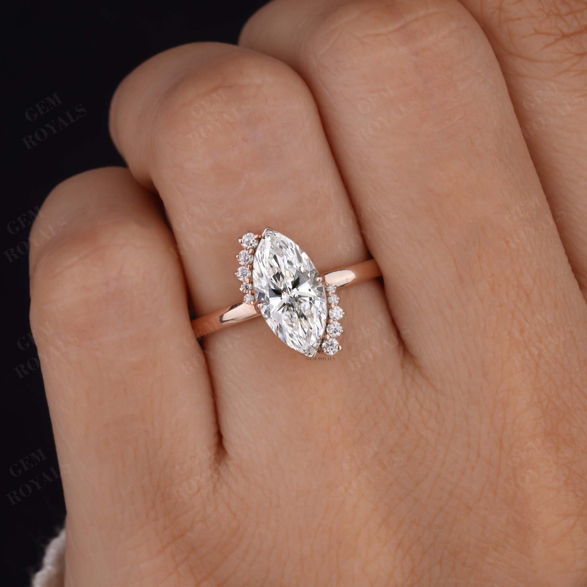 Vintage Marquise Lab Grown Diamond Engagement Ring