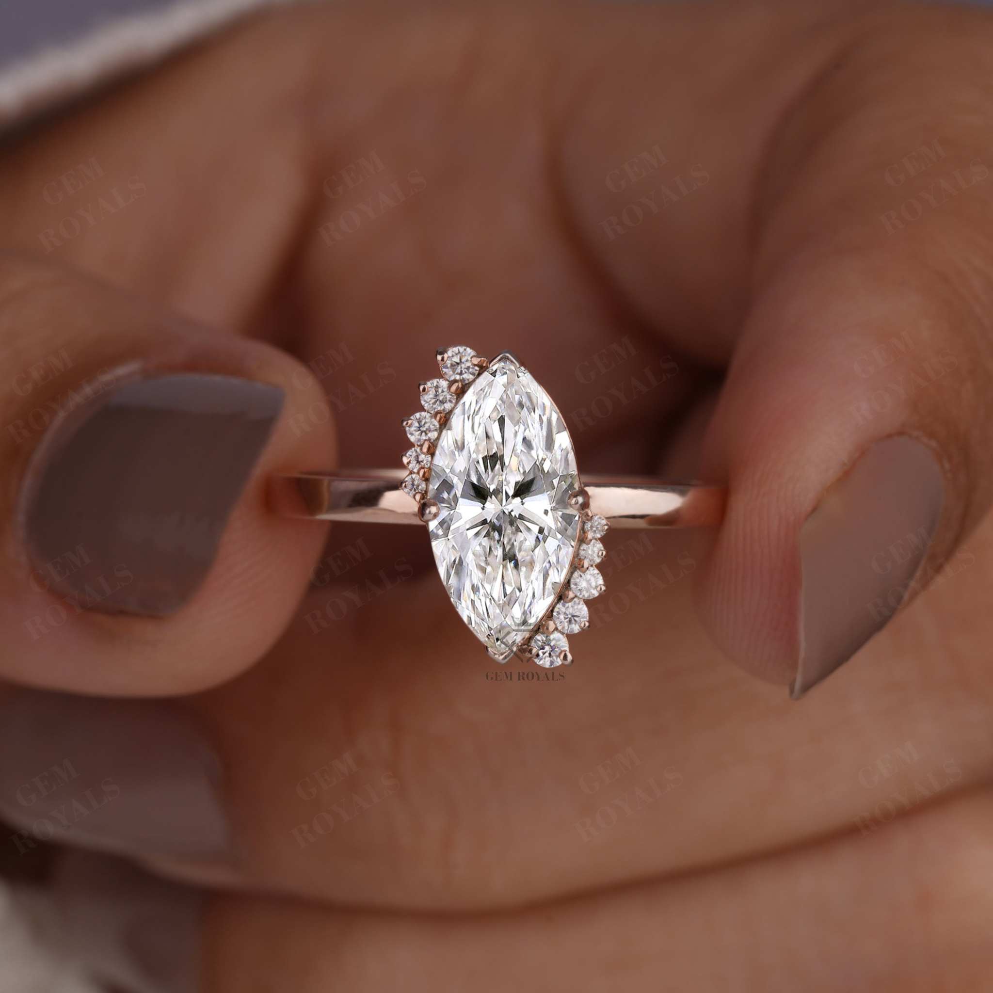 Vintage Marquise Lab Grown Diamond Engagement Ring