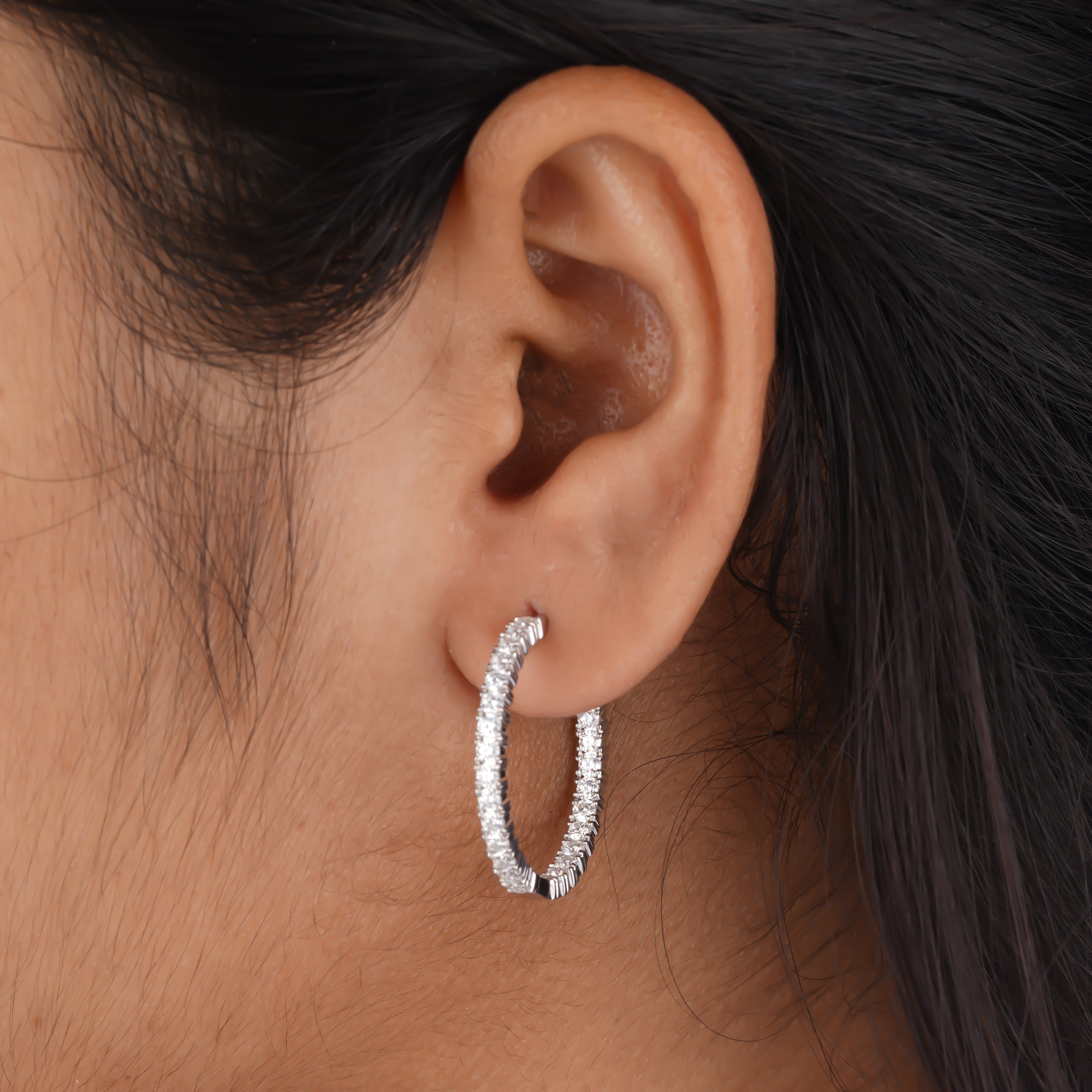 Party Wear Round Moissanite Inside out Hoop Earrings