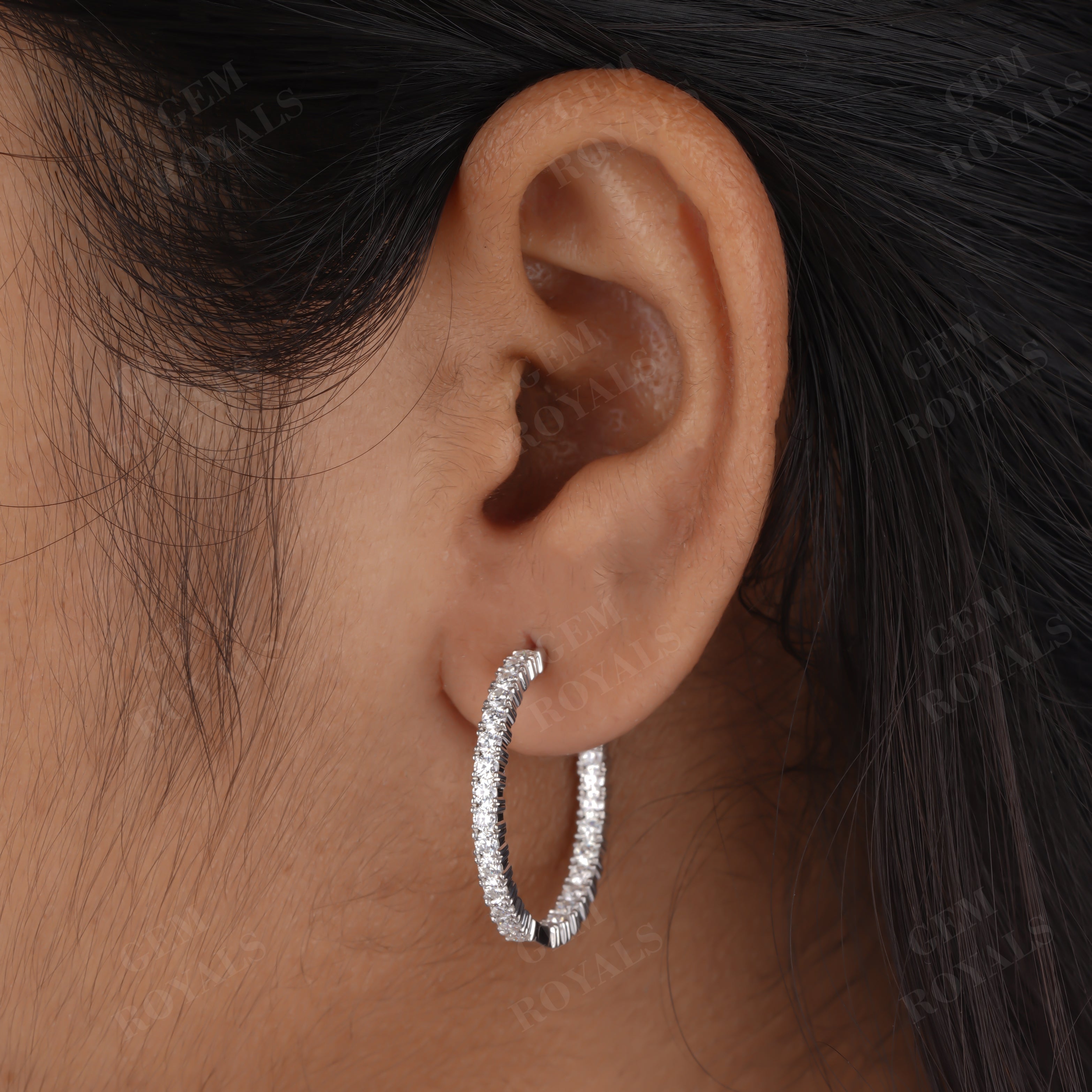 Party Wear Round Moissanite Inside out Hoop Earrings