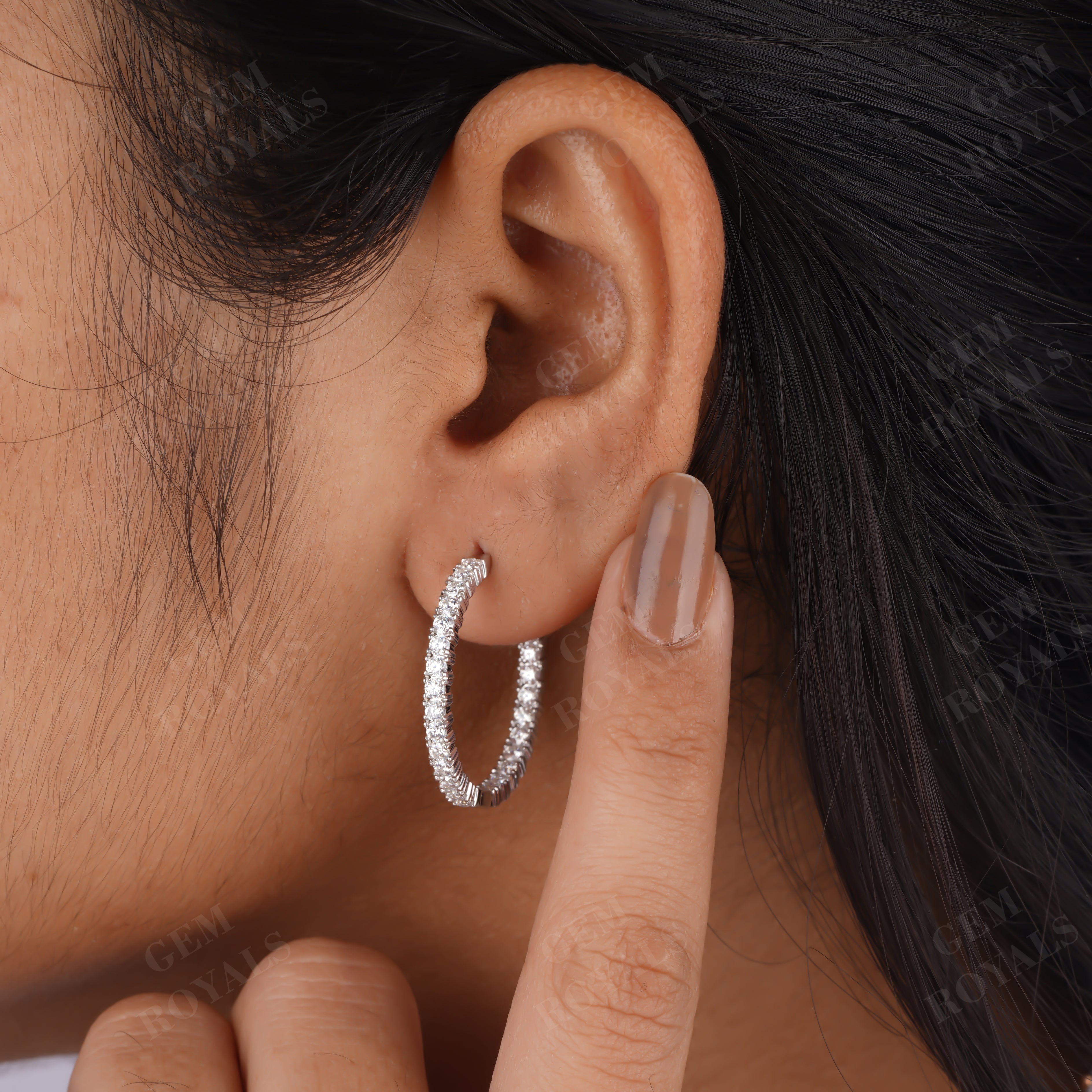 Party Wear Round Moissanite Inside out Hoop Earrings