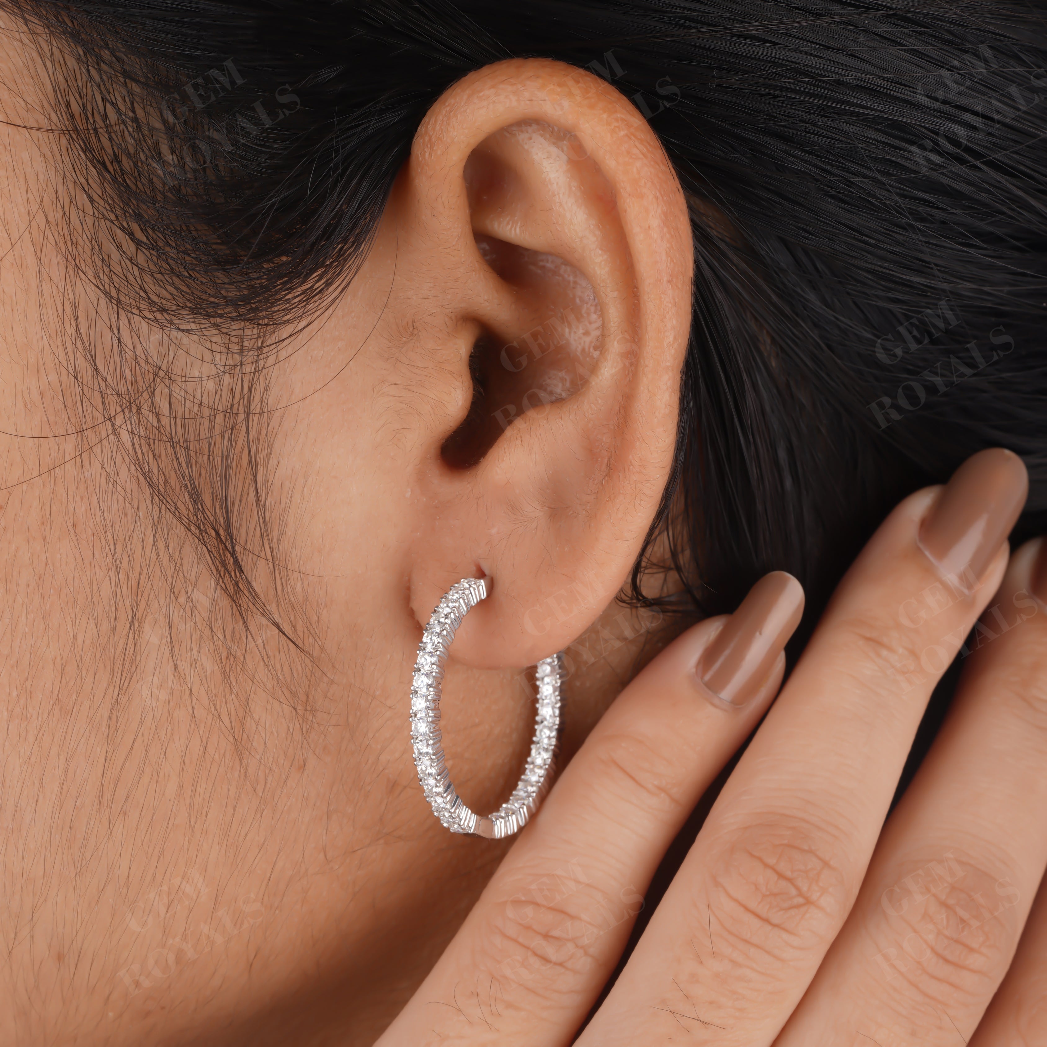 Party Wear Round Moissanite Inside out Hoop Earrings