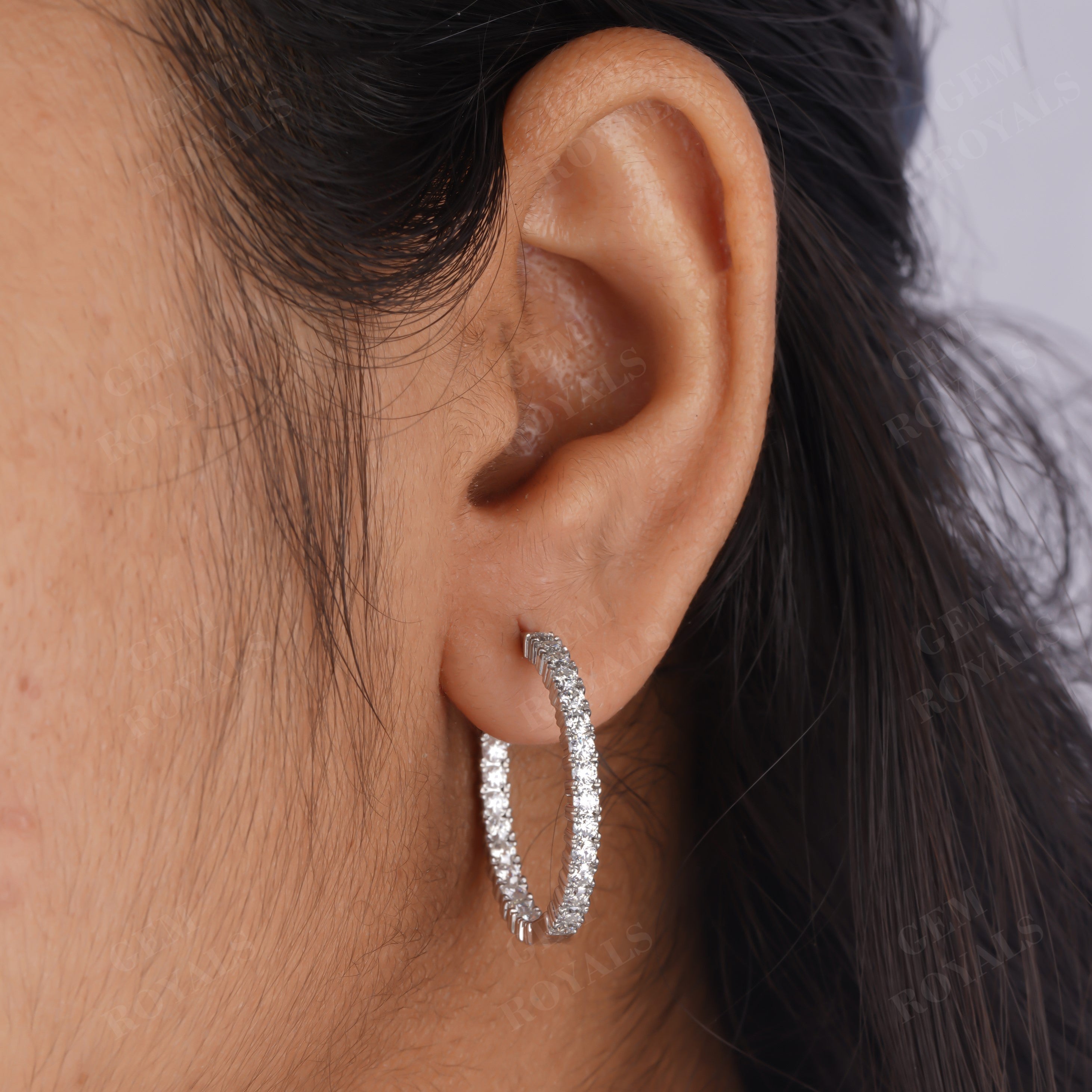 Party Wear Round Moissanite Inside out Hoop Earrings