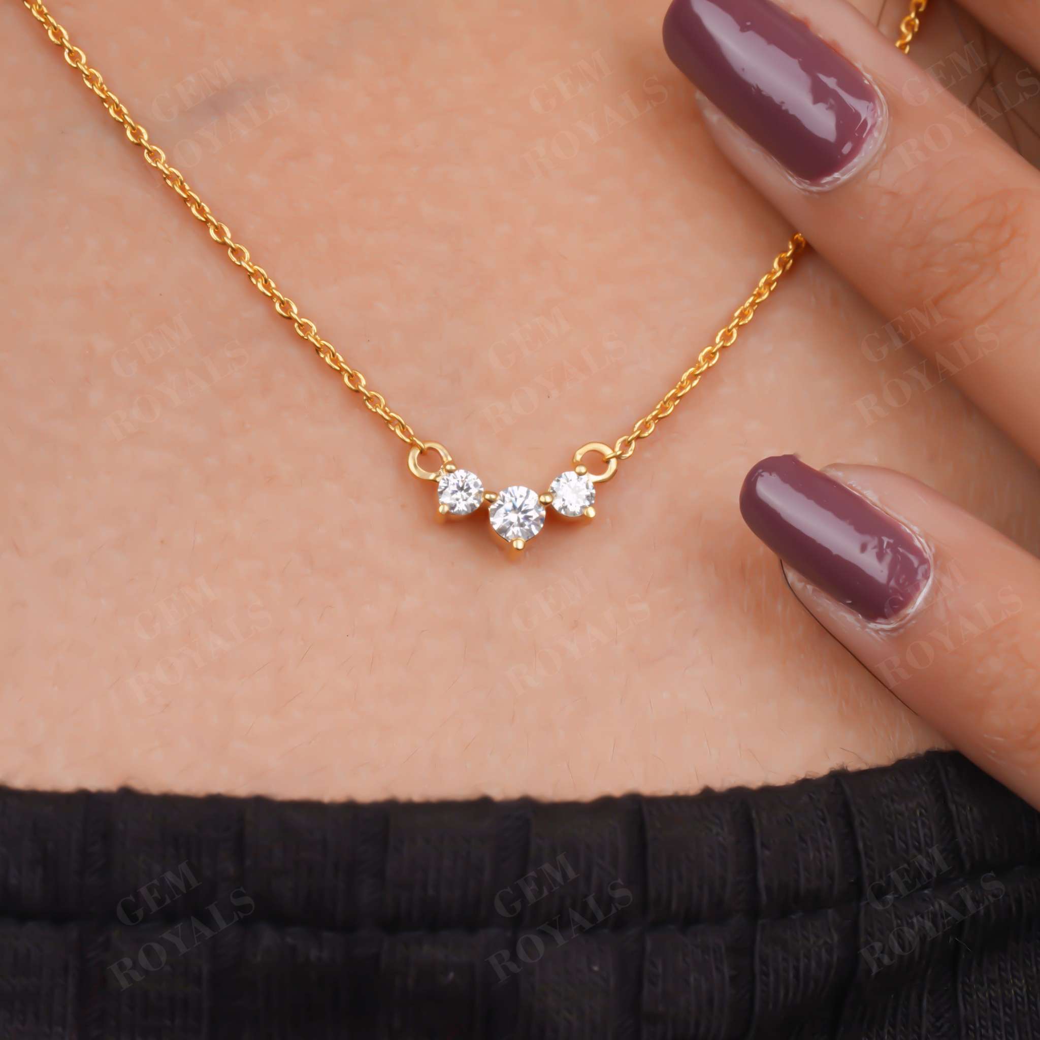 Classic Trio Moissanite Necklace Past Present Future