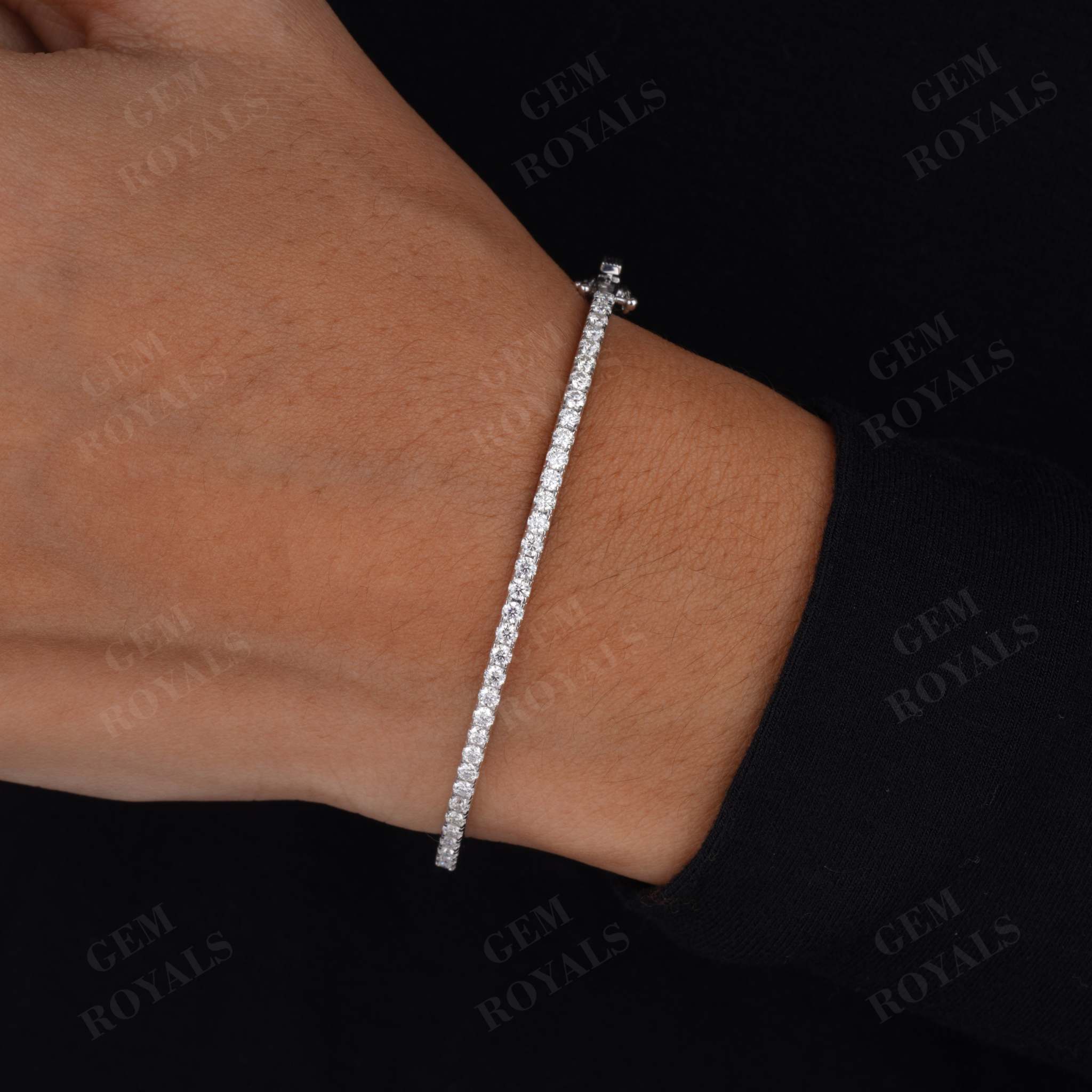 Pave Set Round Moissanite Tennis Bangle Bracelet