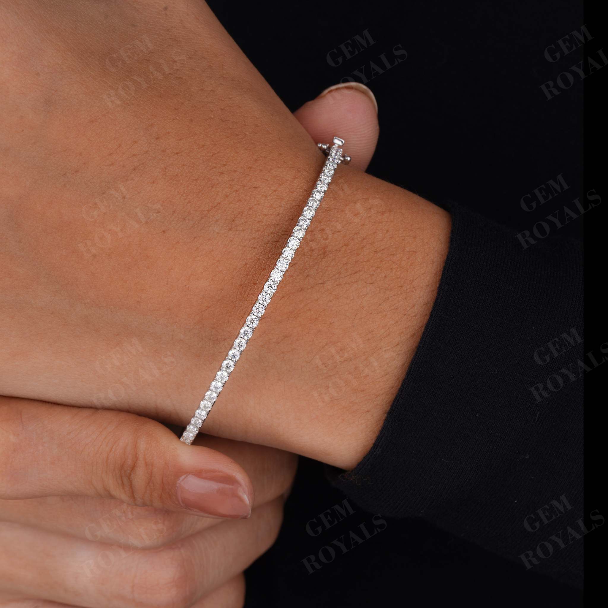 Pave Set Round Moissanite Tennis Bangle Bracelet