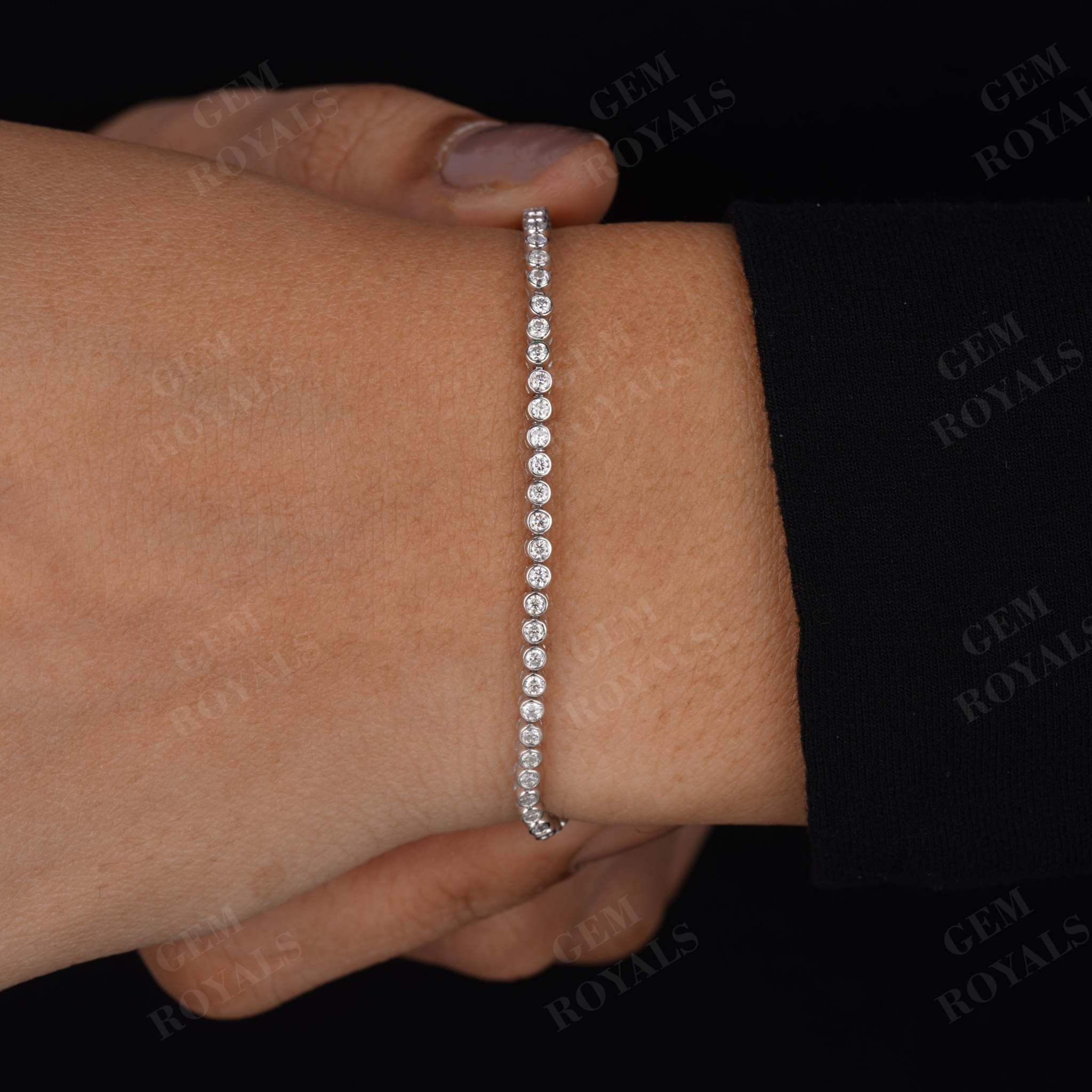 Bezel set Round Moissanite tennis Bracelets For Her